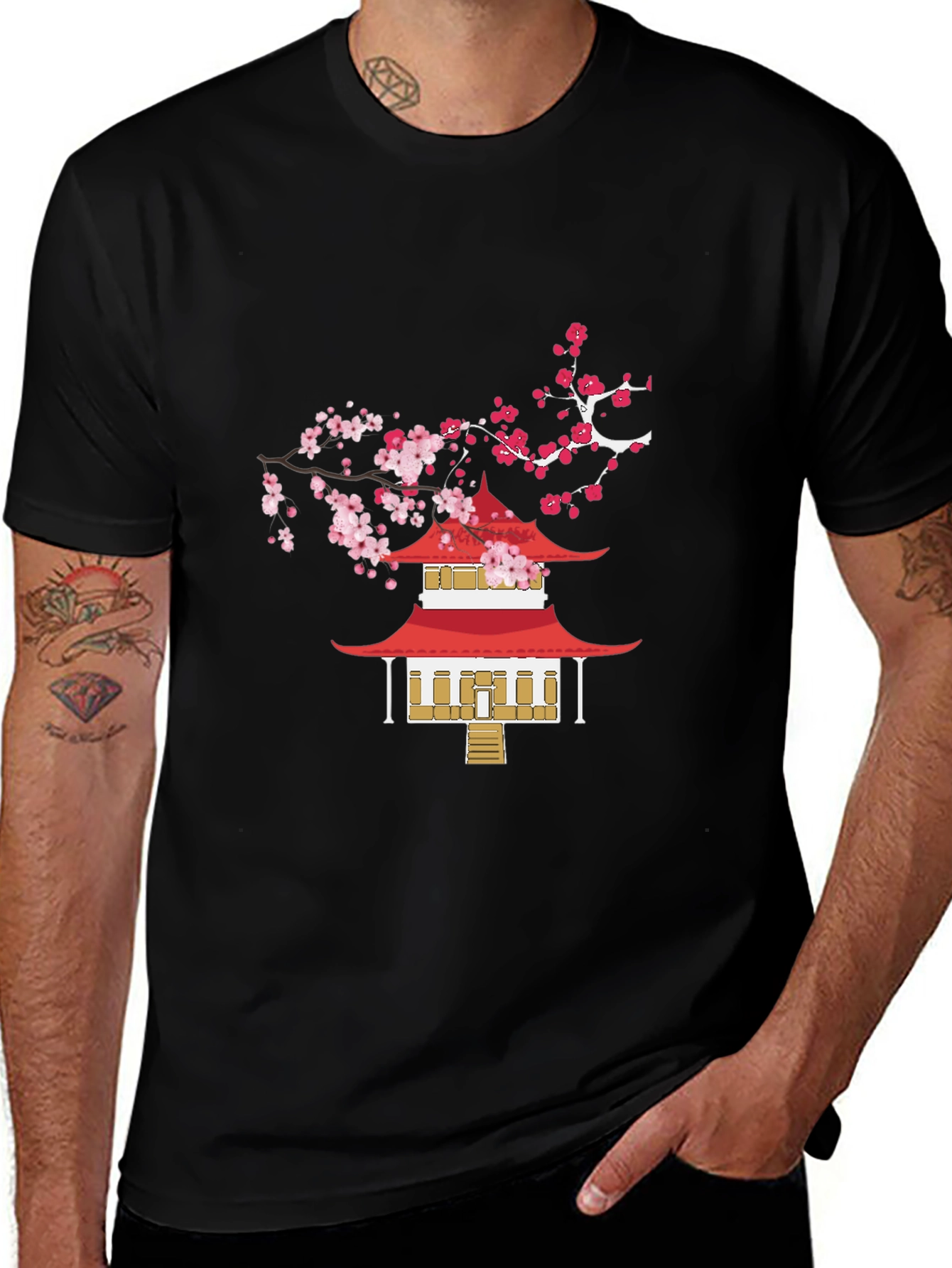 Variant 9 of Cherry Blossom Pagoda Graphic Tee