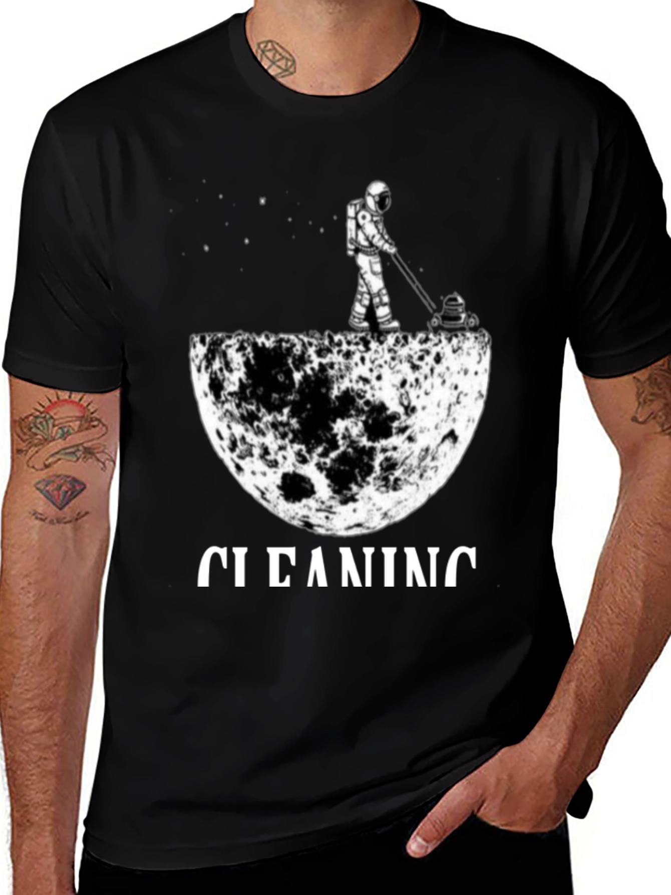 Variant 5 of Astronaut Moon Cleaning T-Shirt - Unique Graphic Tee