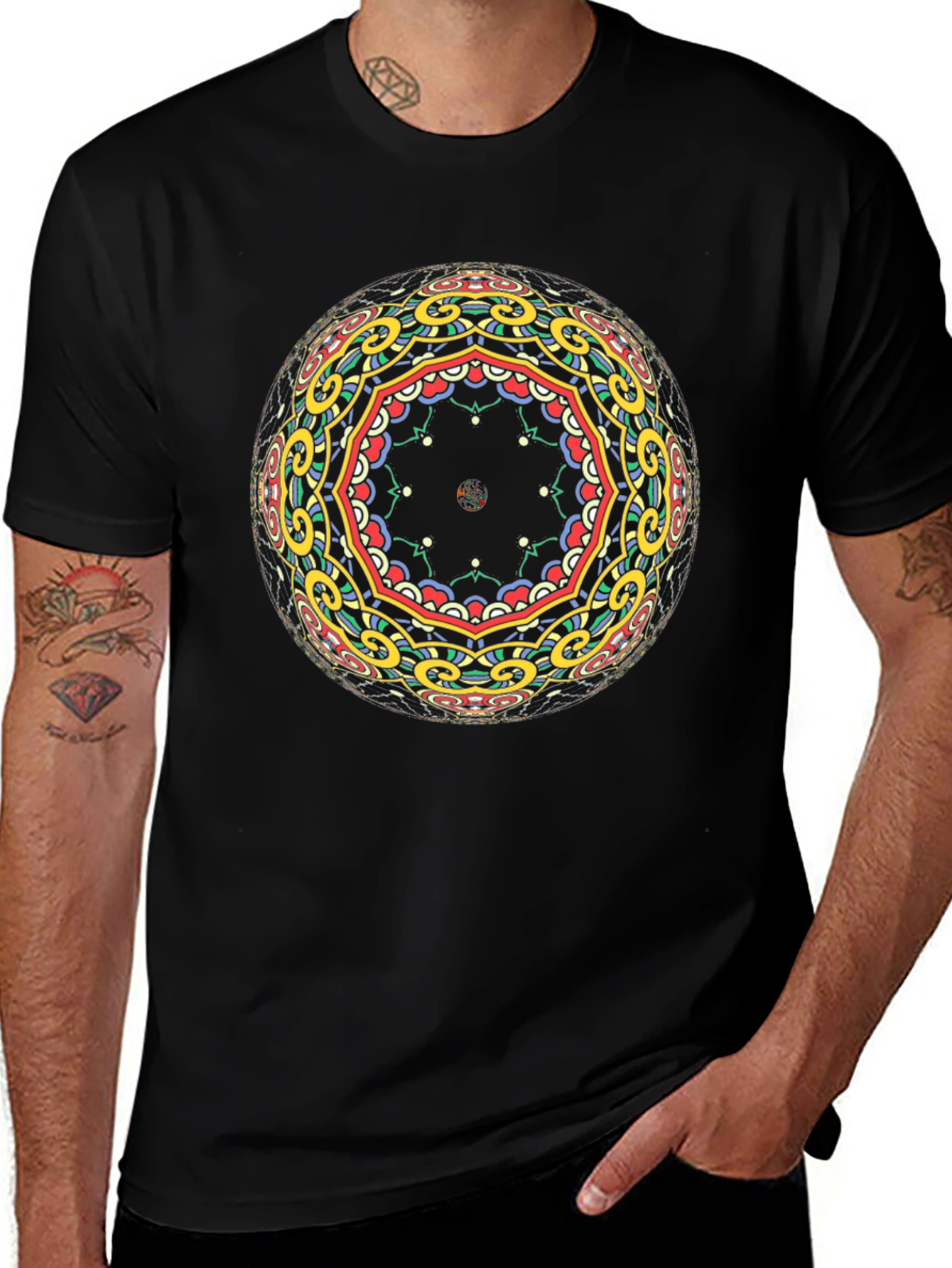 Variant 8 of Black T-Shirt with Mandala Design