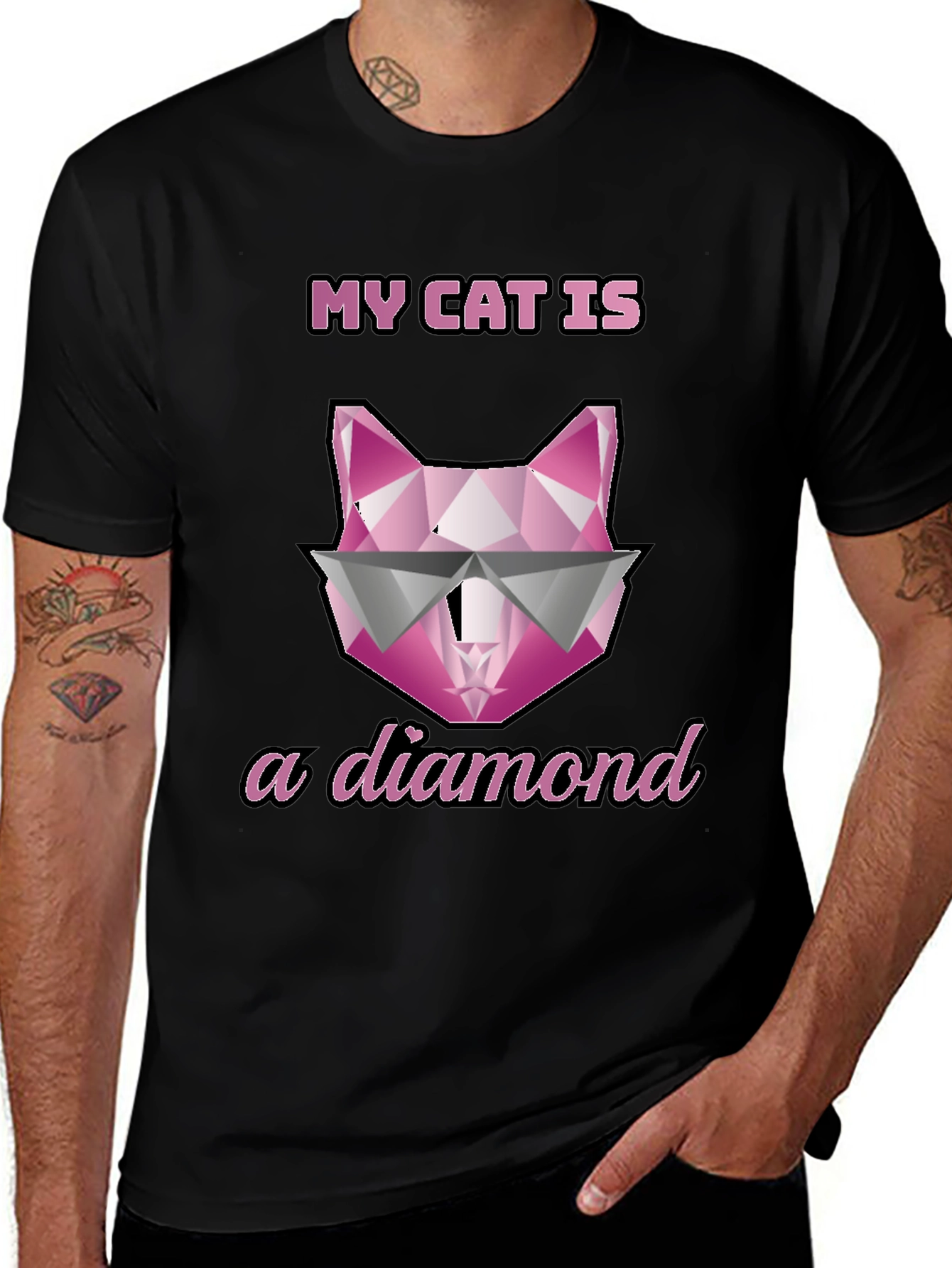 Variant 13 of Diamond Cat T-Shirt - Stylish Geometric Design