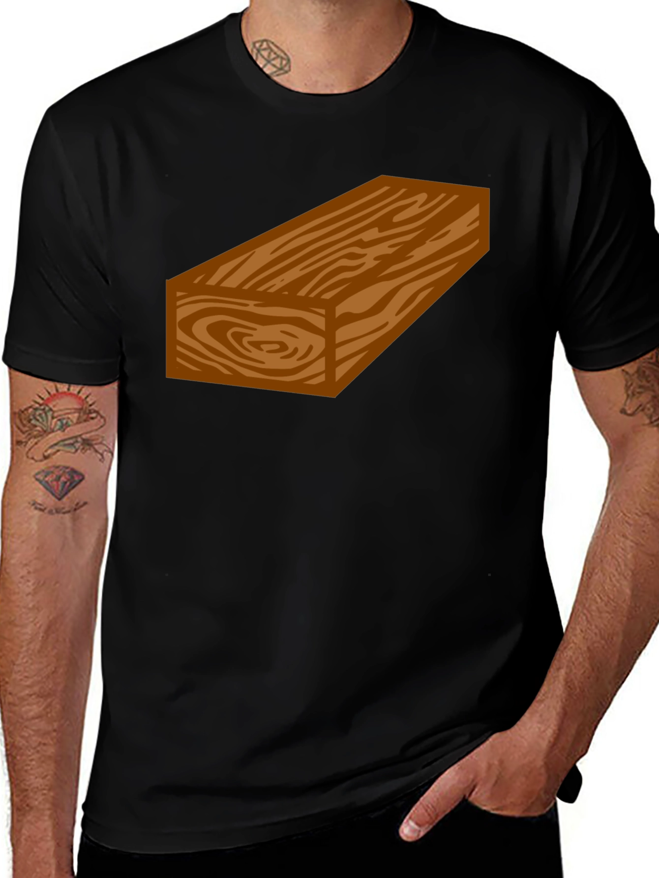 Variant 26 of Novelty Wood Plank Graphic Tee - Casual Style