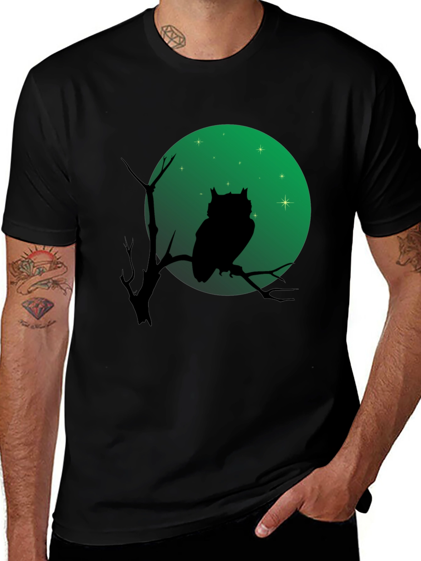 Variant 29 of Owl Silhouette T-Shirt - Green Moon Design