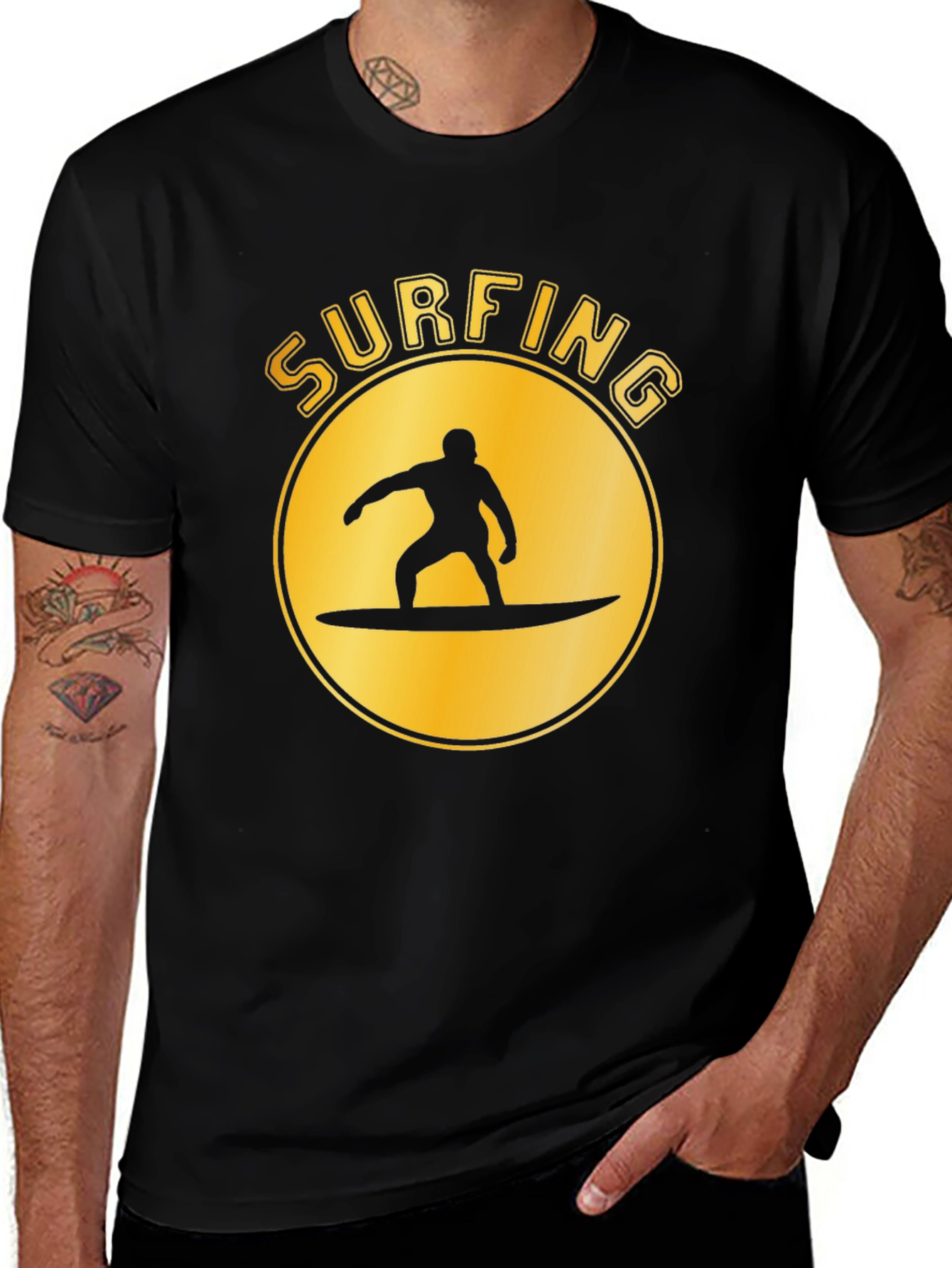 Variant 15 of Surfing Silhouette T-Shirt - Black Graphic Tee
