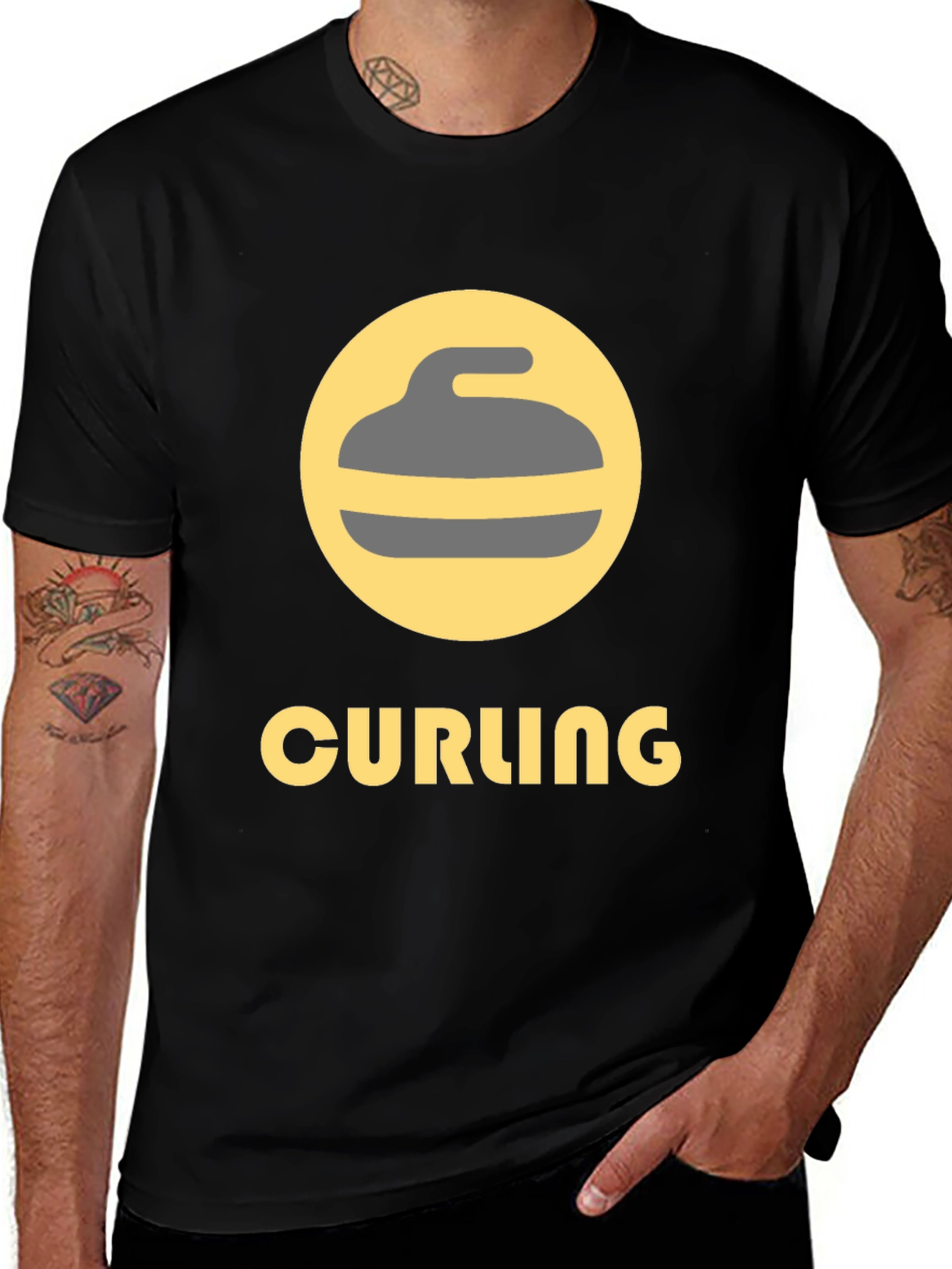 Variant 15 of Curling Sport Graphic Tee - Black Cotton T-Shirt