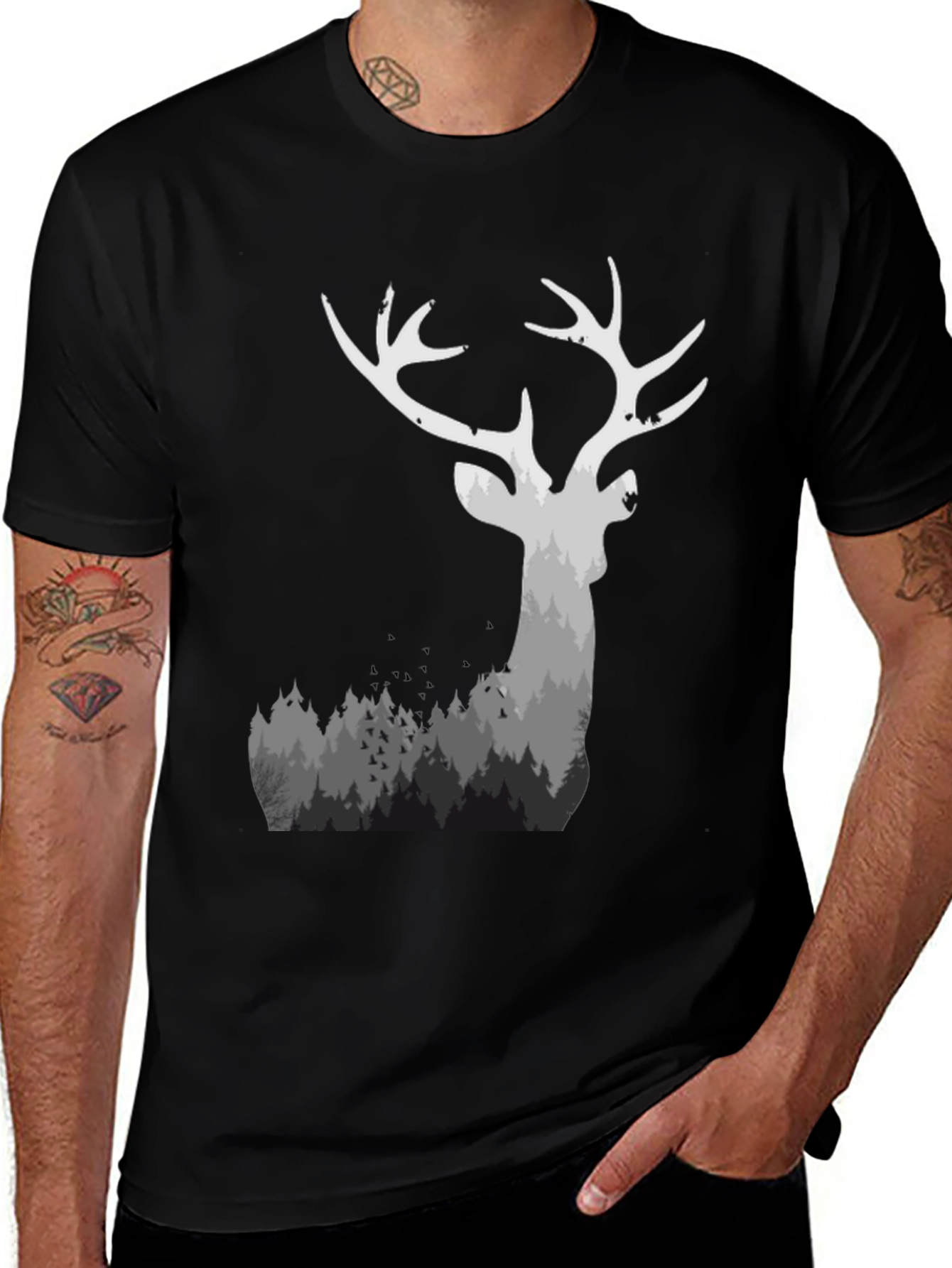 Variant 18 of Deer Forest Graphic Print Black T-Shirt