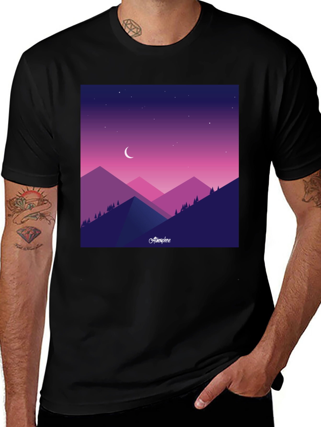 Atmosphere Mountain Scene Black T-Shirt