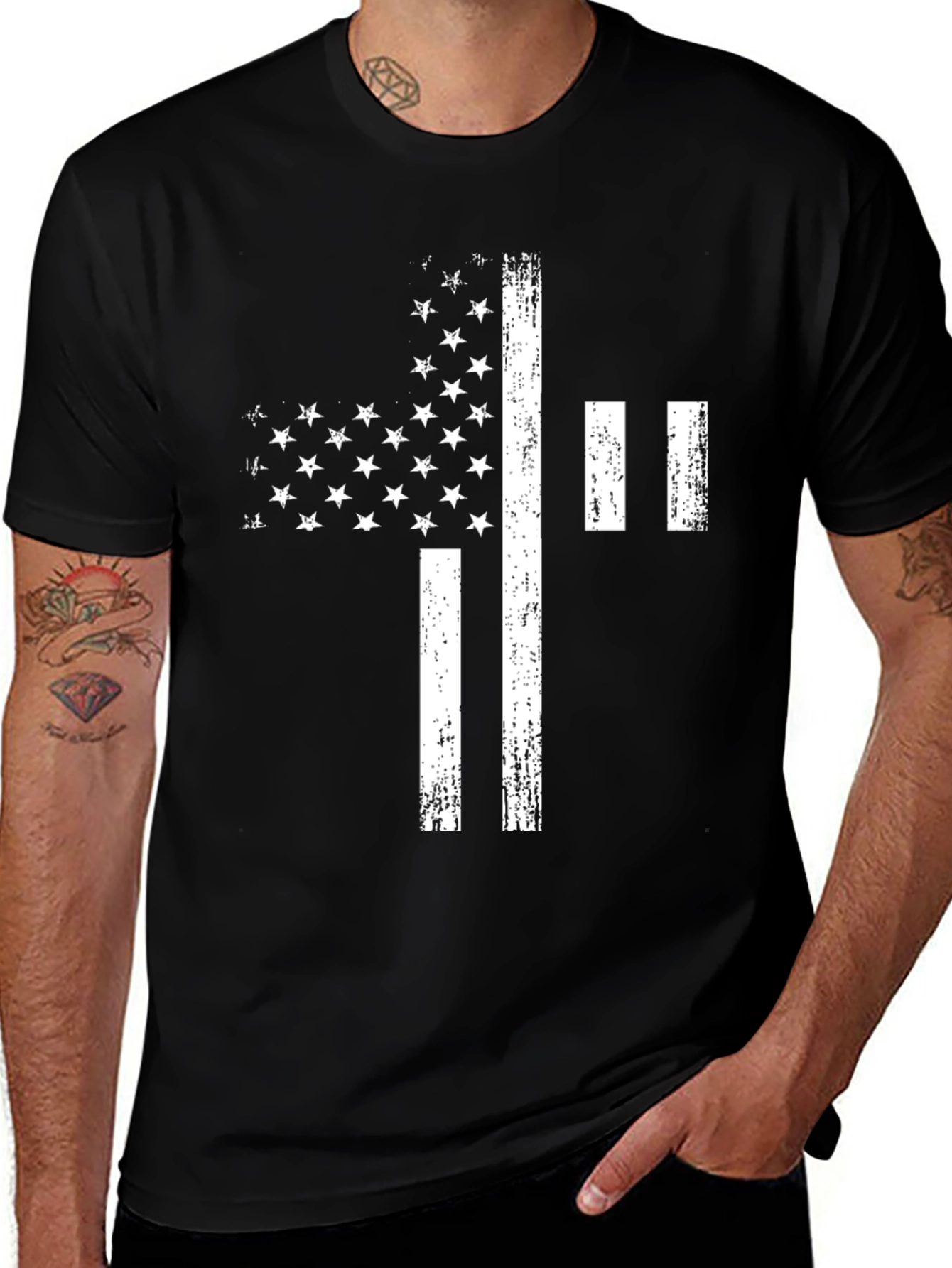 Variant 30 of Distressed American Flag Cross Graphic T-Shirt
