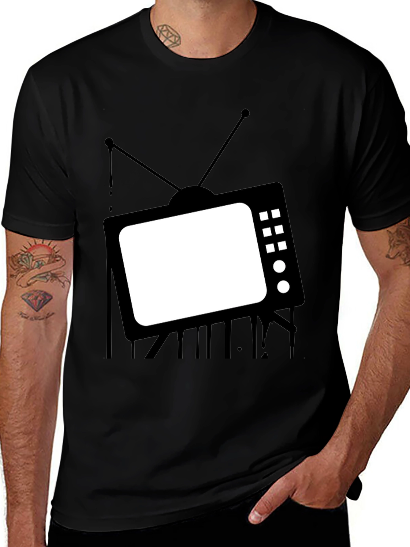 Variant 28 of Retro TV Graphic Tee - Black Cotton Casual T-Shirt