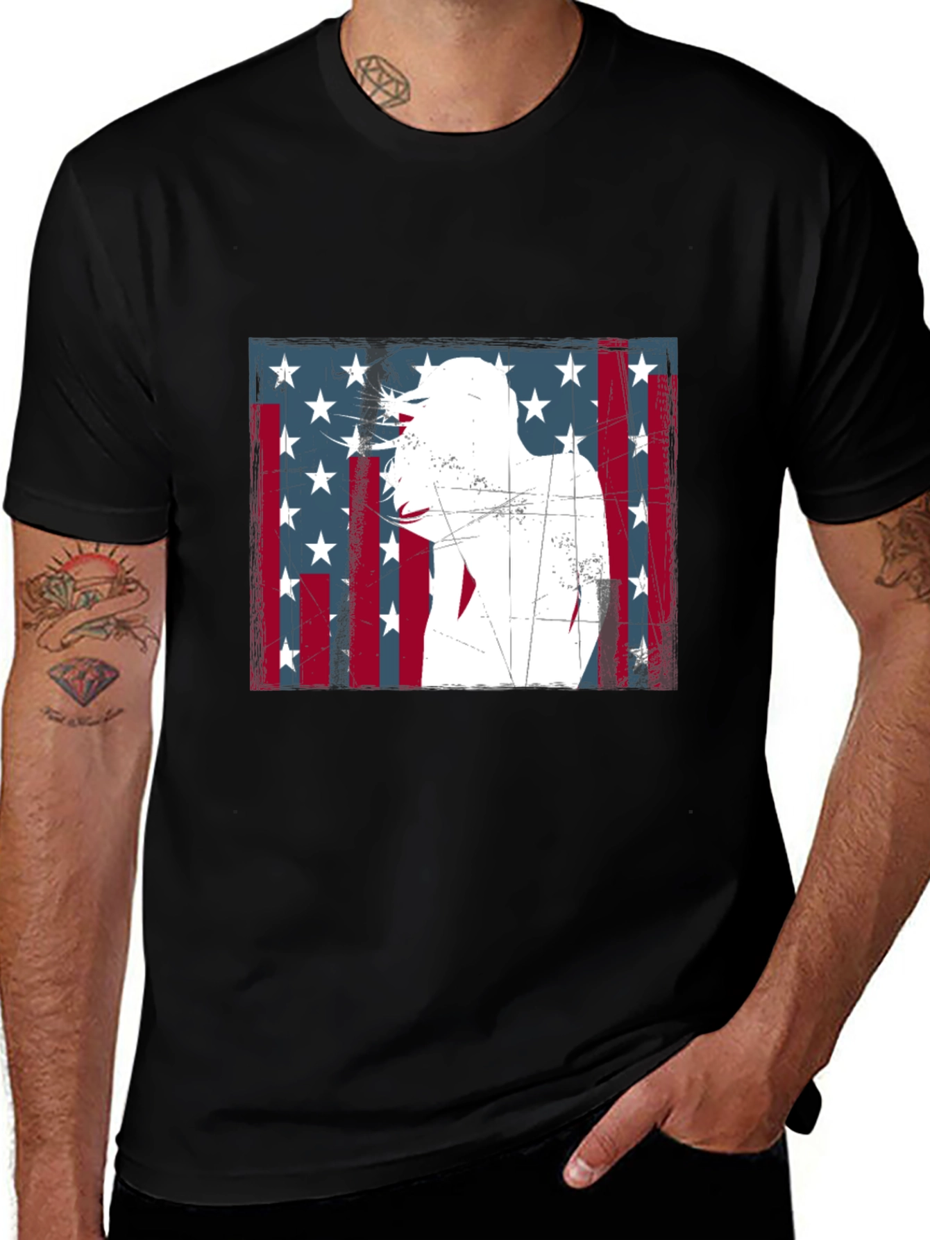 Variant 25 of American Flag Silhouette Graphic Tee - Black