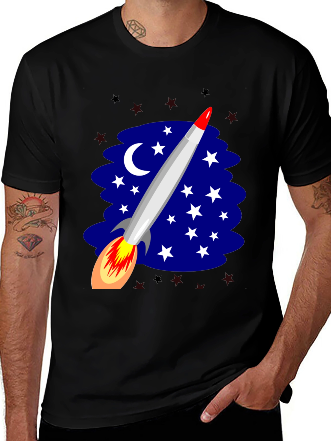 Variant 21 of Rocket Launch T-Shirt - Black Cotton Space Tee