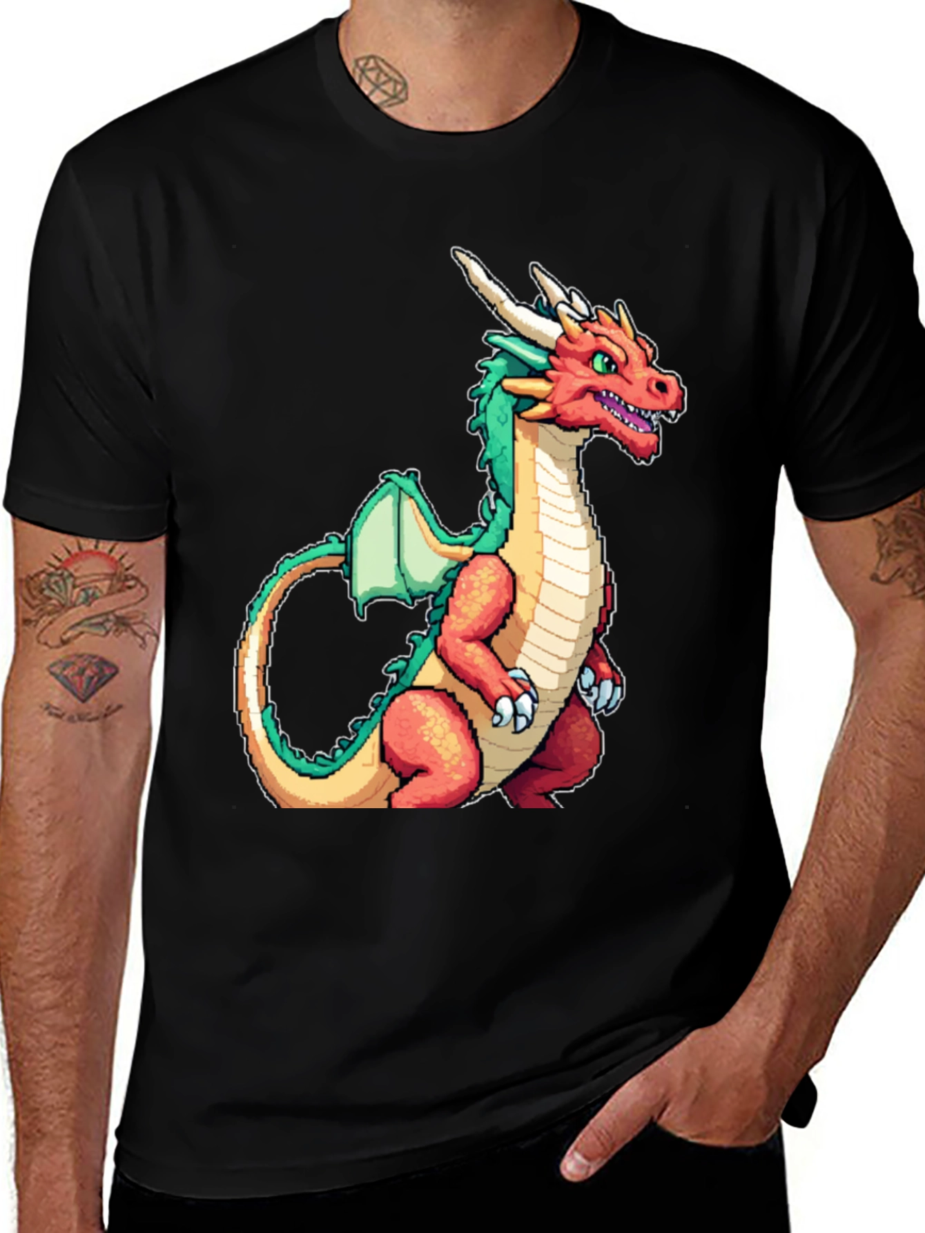 Variant 30 of Pixel Dragon Graphic Tee - Black Cotton Blend Shirt