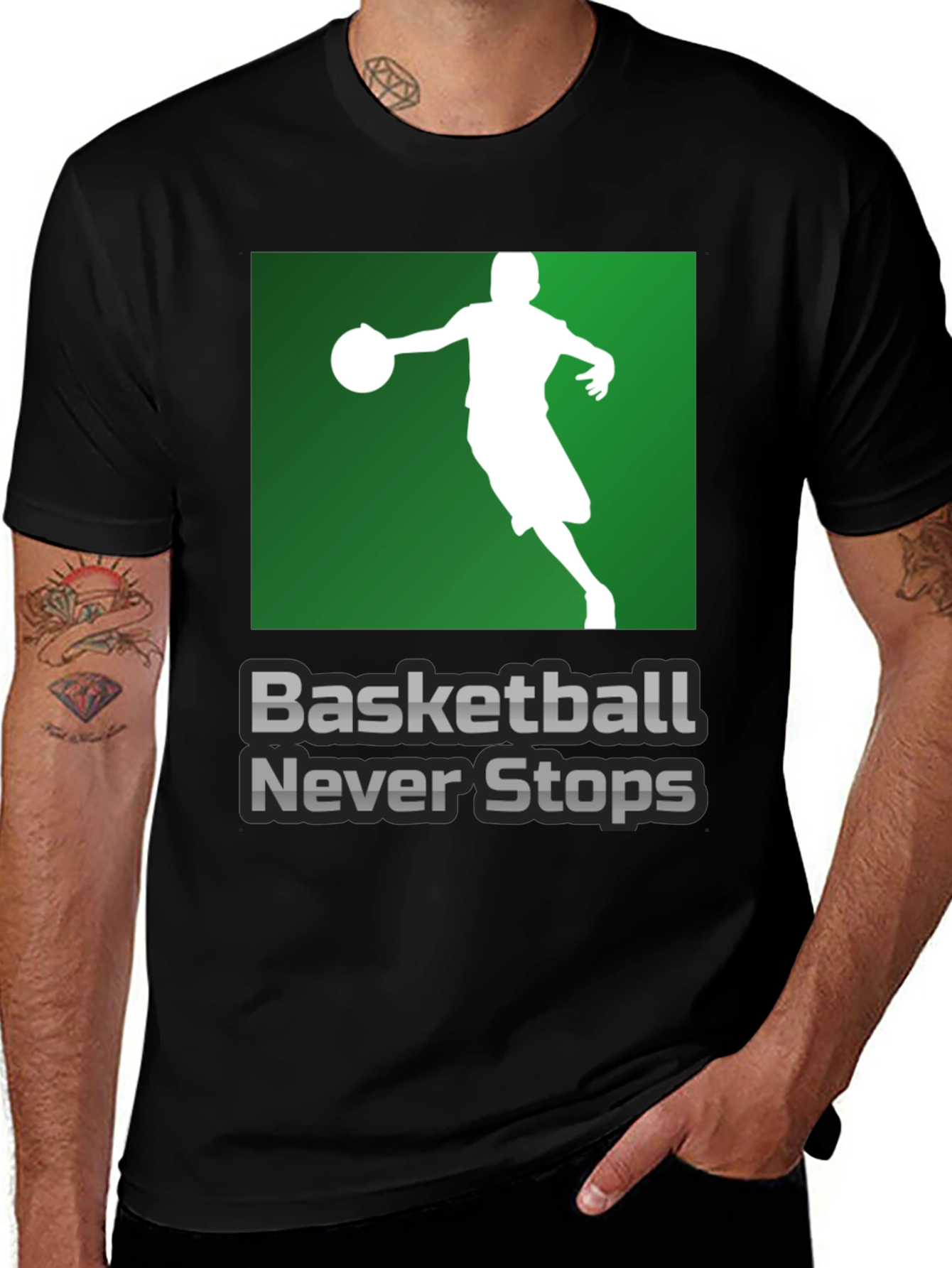 Variant 21 of Basketball Never Stops Graphic T-Shirt
