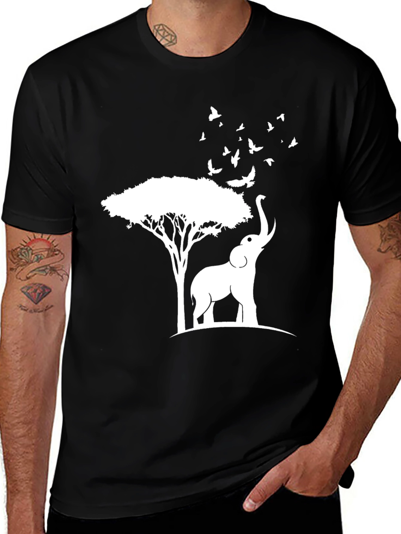 Variant 8 of Elephant and Tree Graphic Tee - Nature Inspired Design