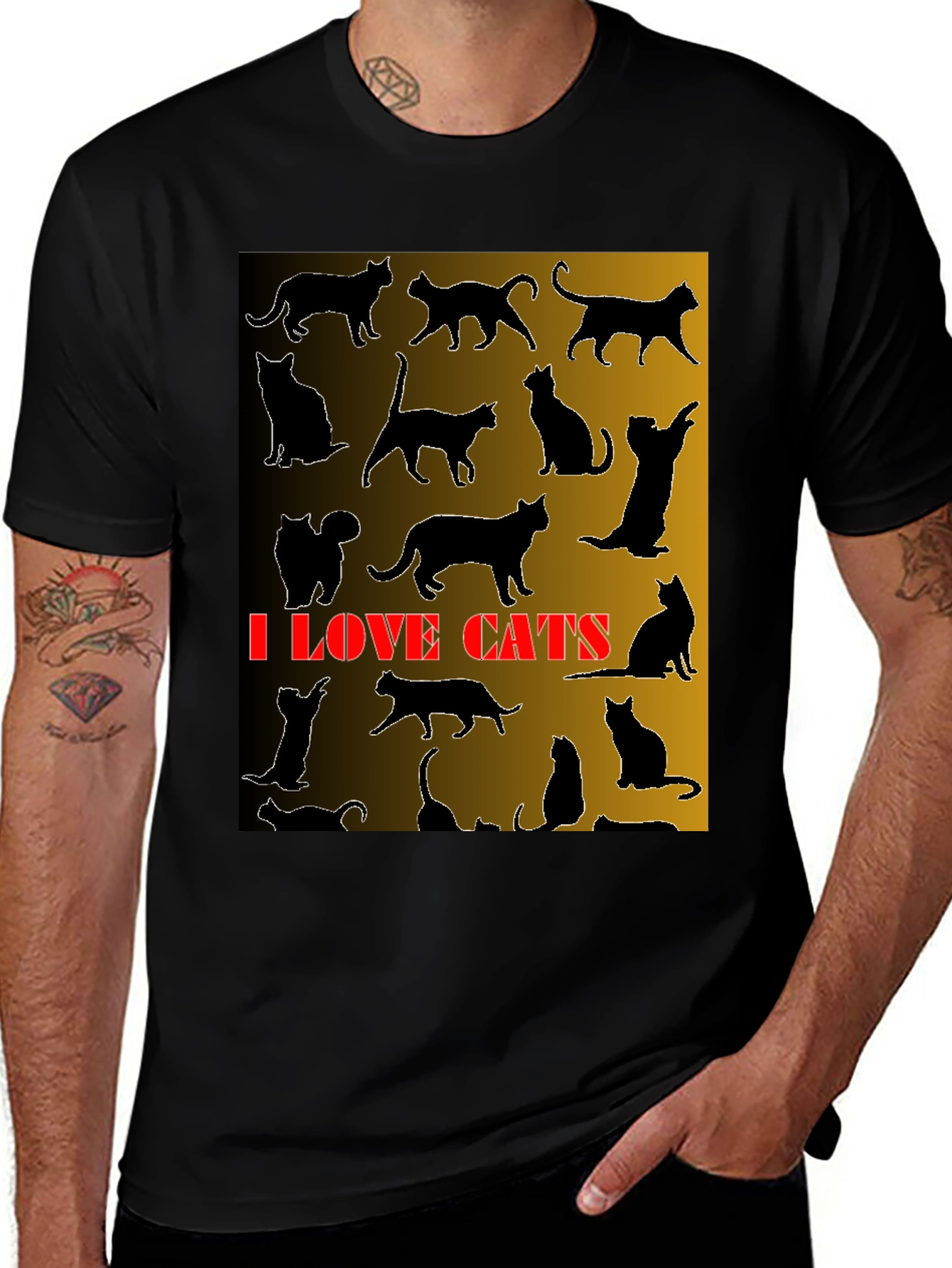 Variant 30 of I Love Cats T-Shirt - Black Cat Silhouette Graphic Tee
