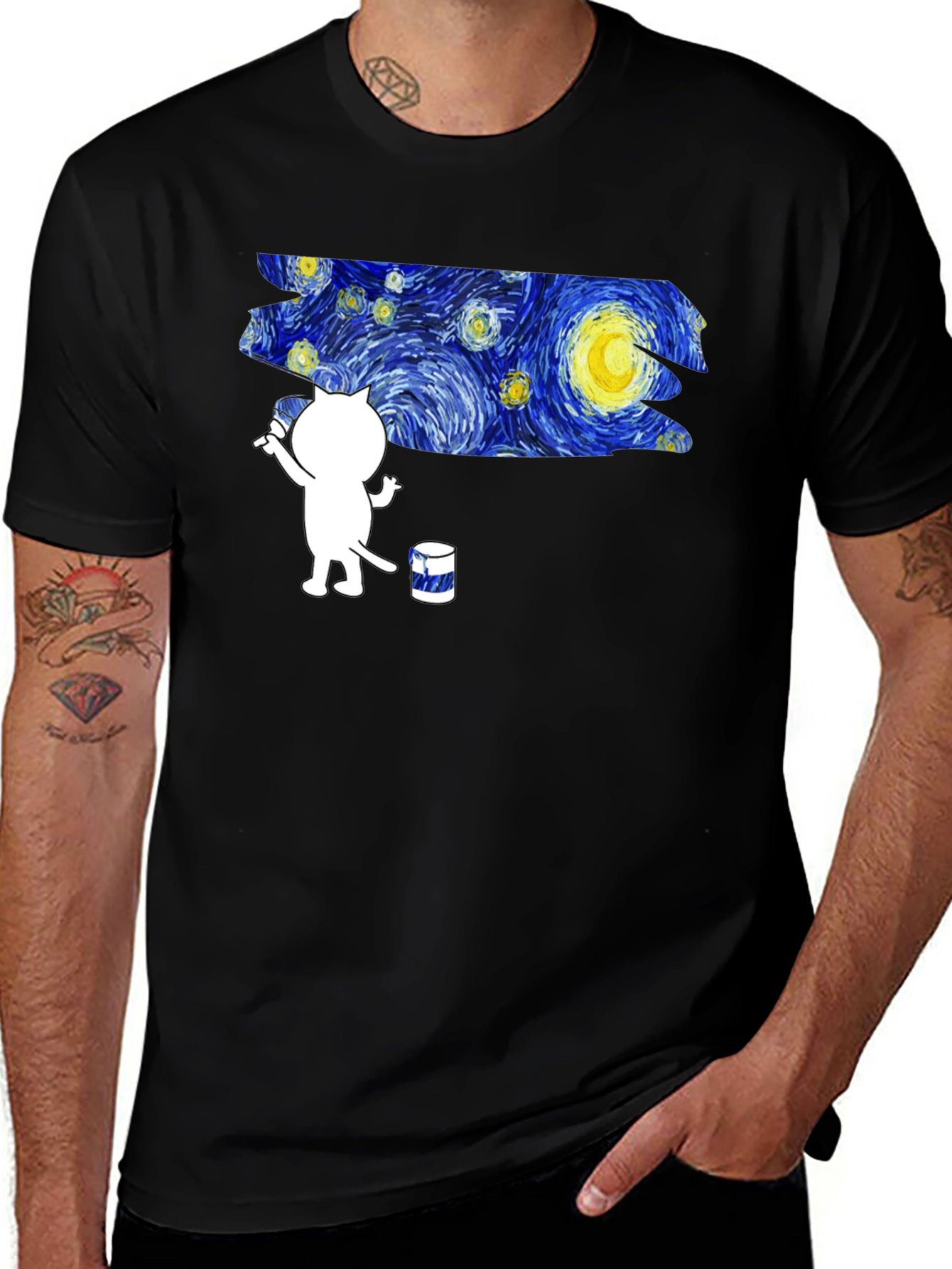 Variant 13 of Starry Night Cat T-Shirt - Artistic Design