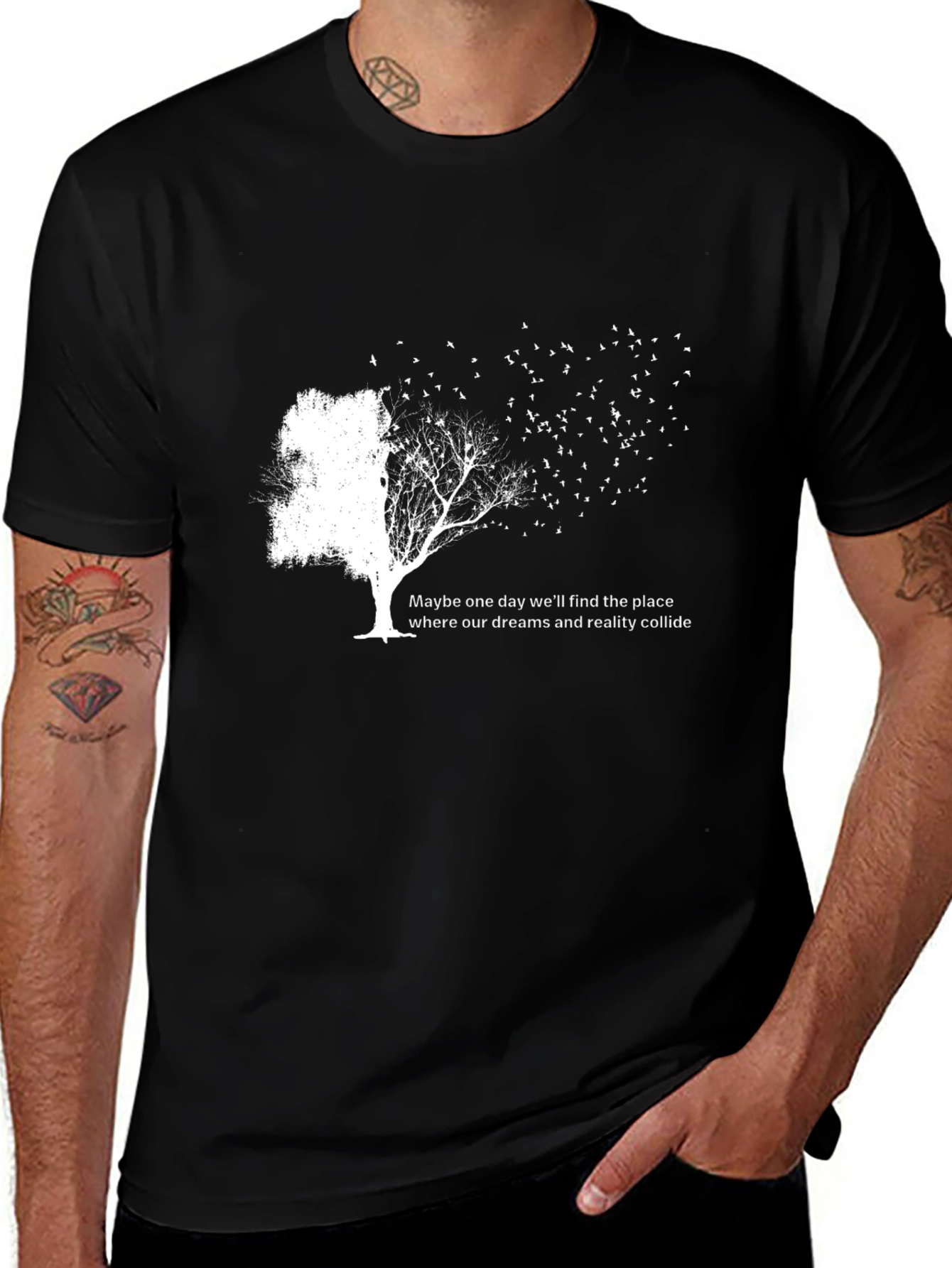Black Dream & Reality Tree Graphic Black T-Shirt main image