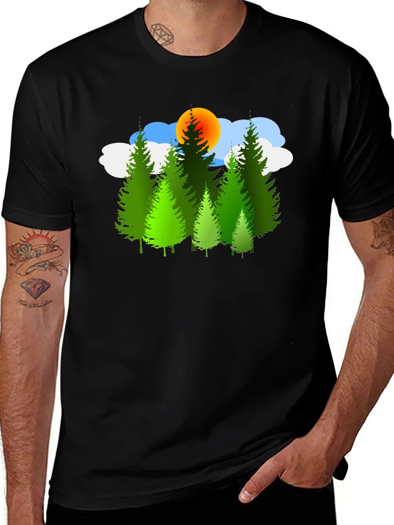 Nature Scene Graphic Black Tee Shirt