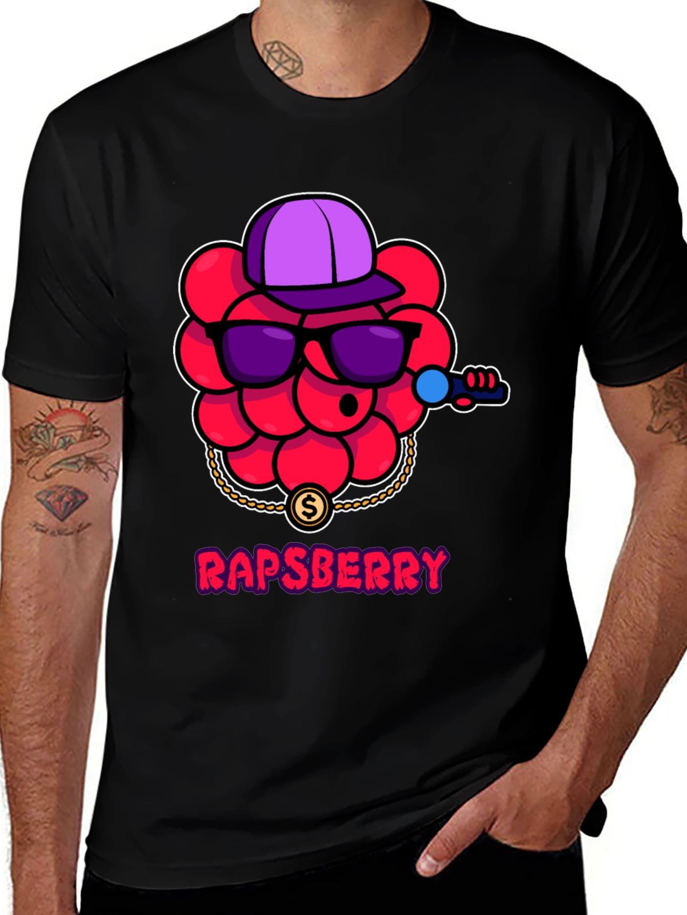 Variant 9 of Rapberry Graphic T-Shirt - Hip Hop Berry Design