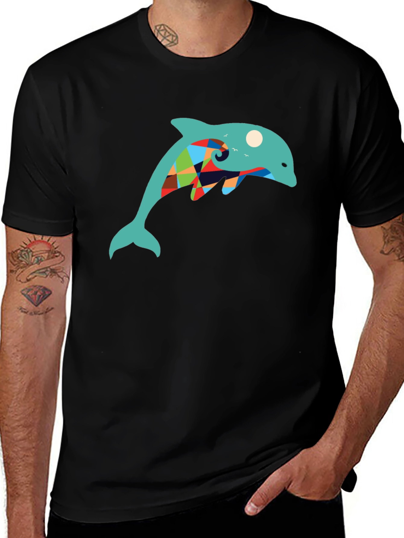 Black Dolphin Graphic Print Tee - Stylish Black T-Shirt main image