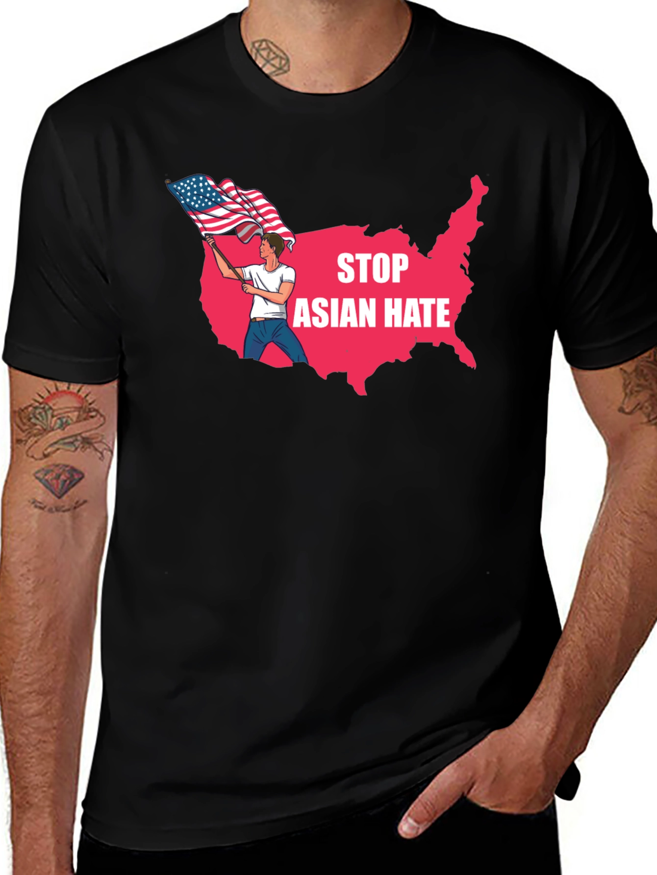 Stop Asian Hate USA Flag T-Shirt