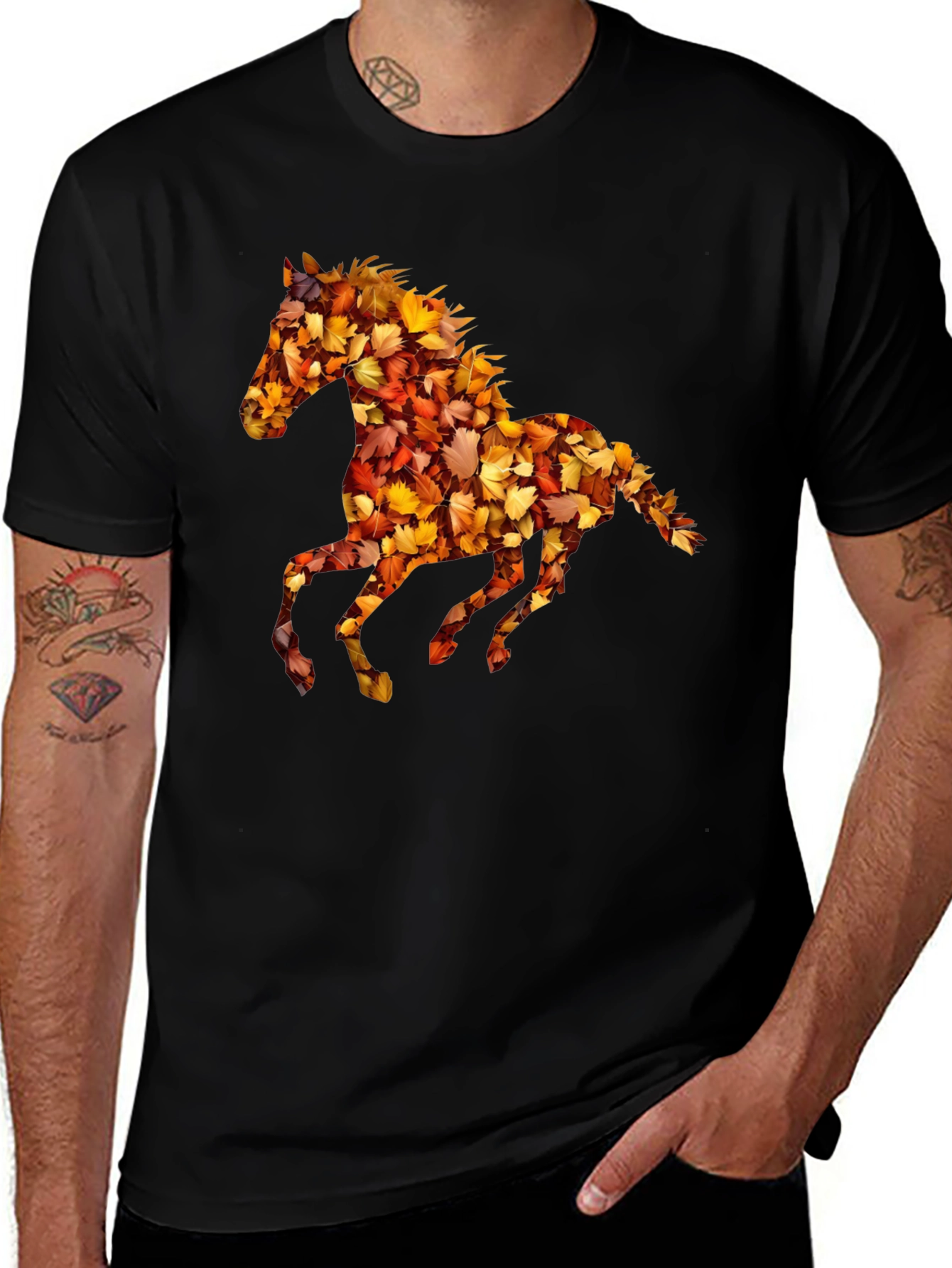 Variant 29 of Autumn Leaves Horse Graphic Tee - Black