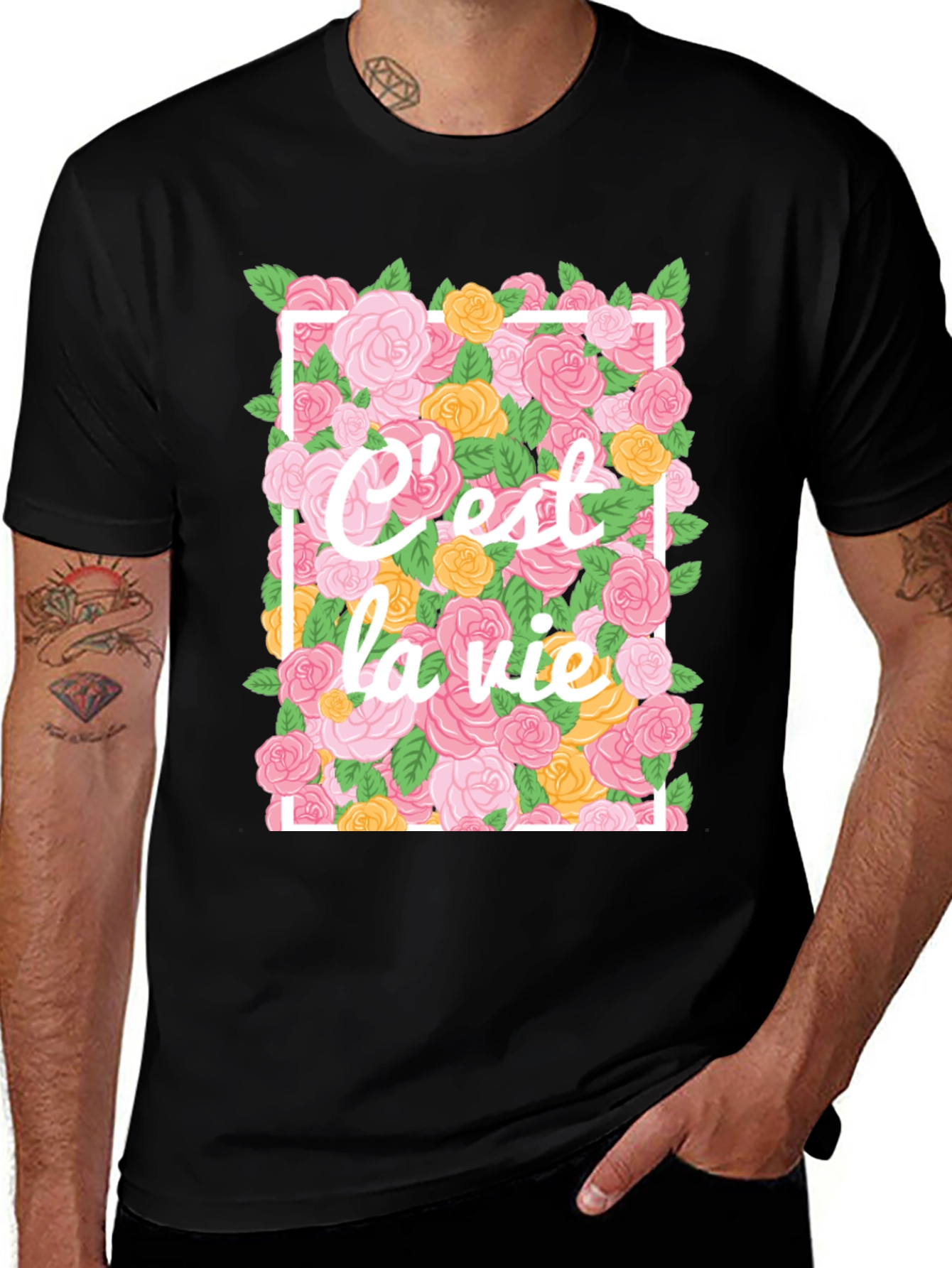 Variant 2 of C'est La Vie Floral T-Shirt - Black