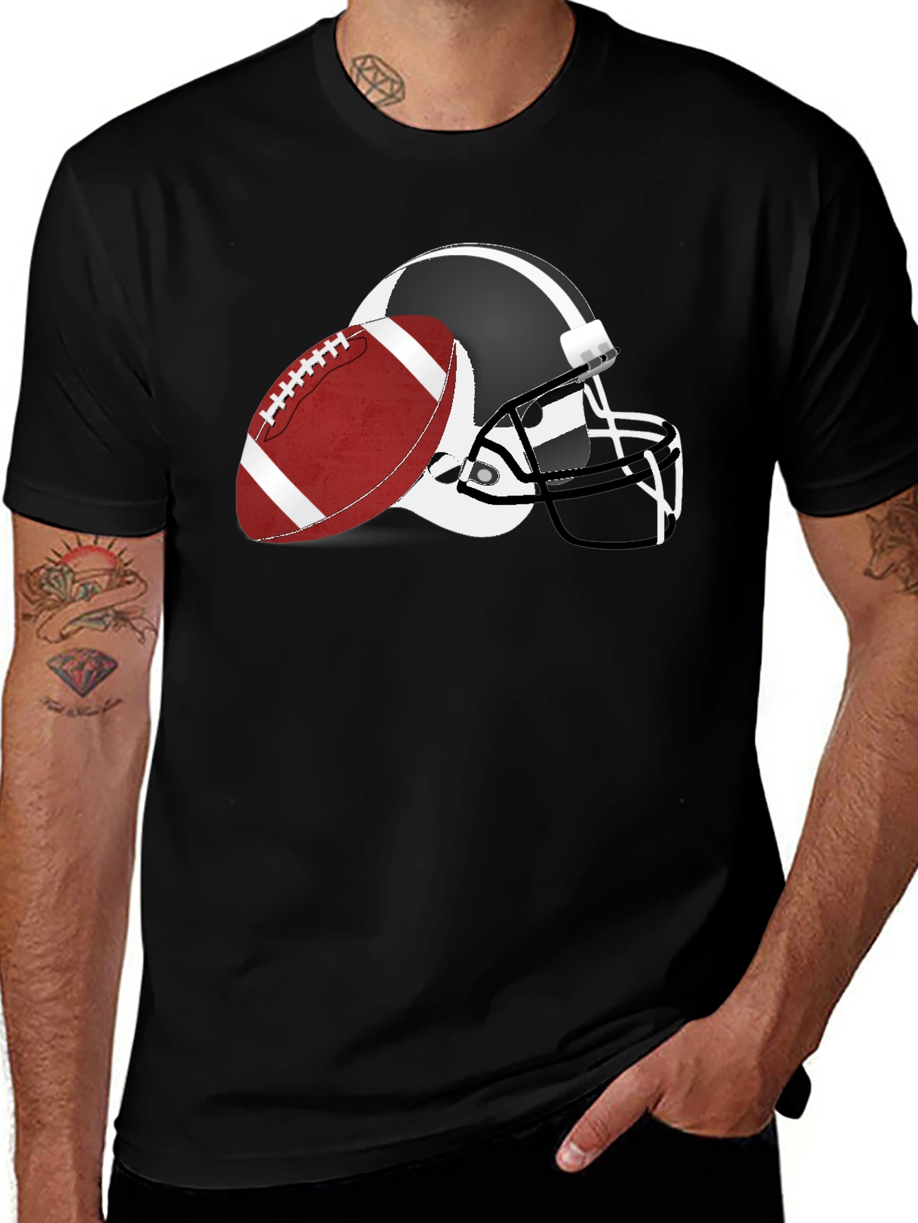 Variant 22 of Football Helmet & Ball Graphic Tee - Black
