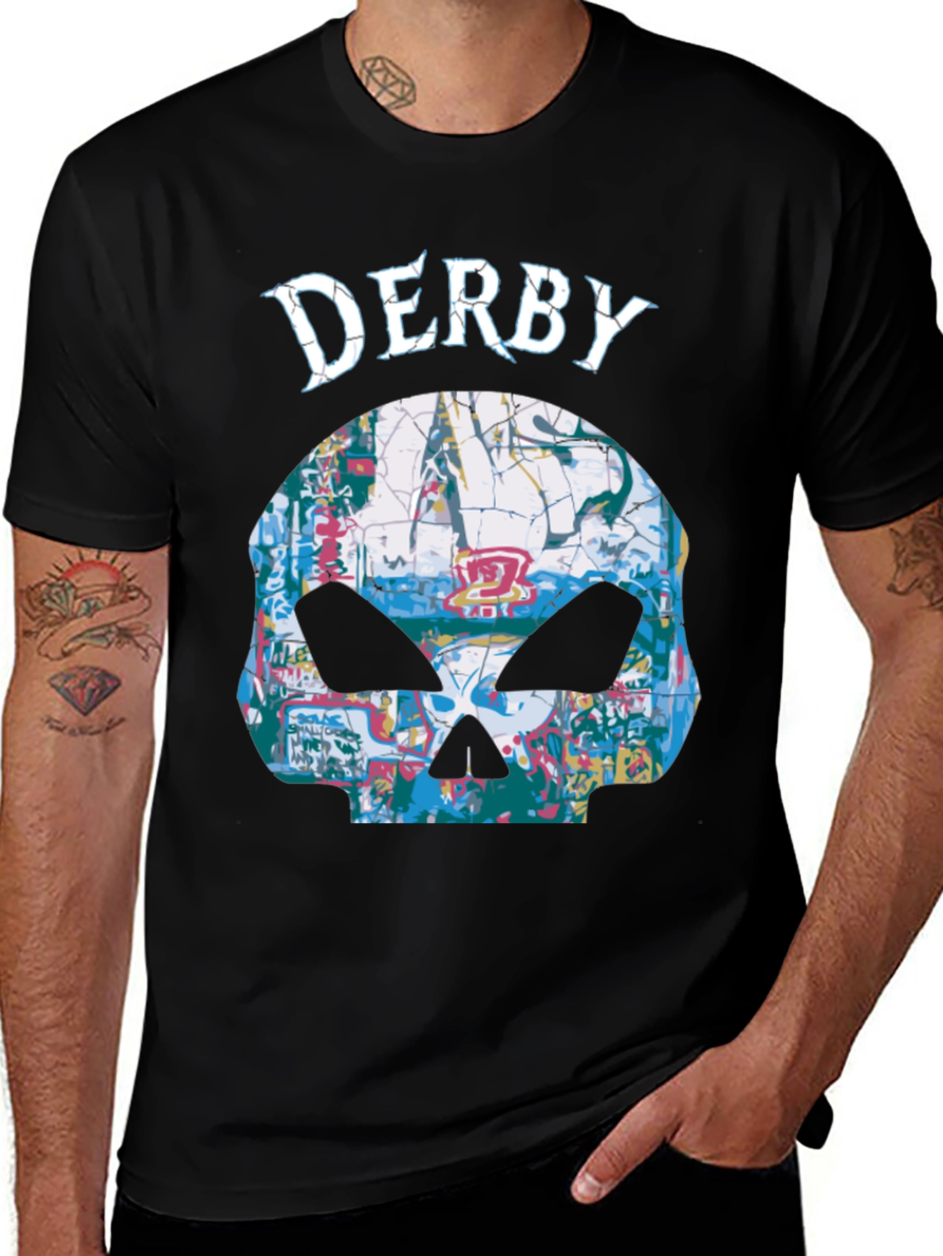 Variant 17 of Derby Skull Graphic T-Shirt - Men's Black Tee