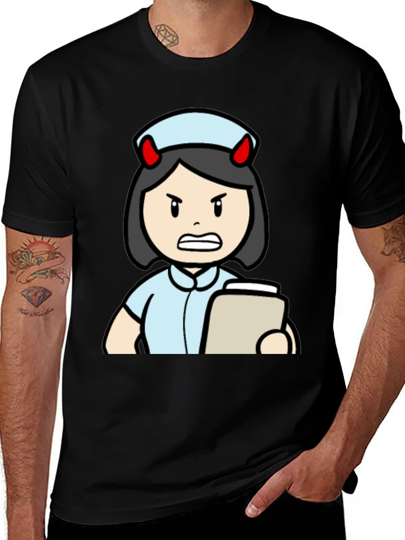 Variant 15 of Devil Nurse Cartoon T-Shirt - Black