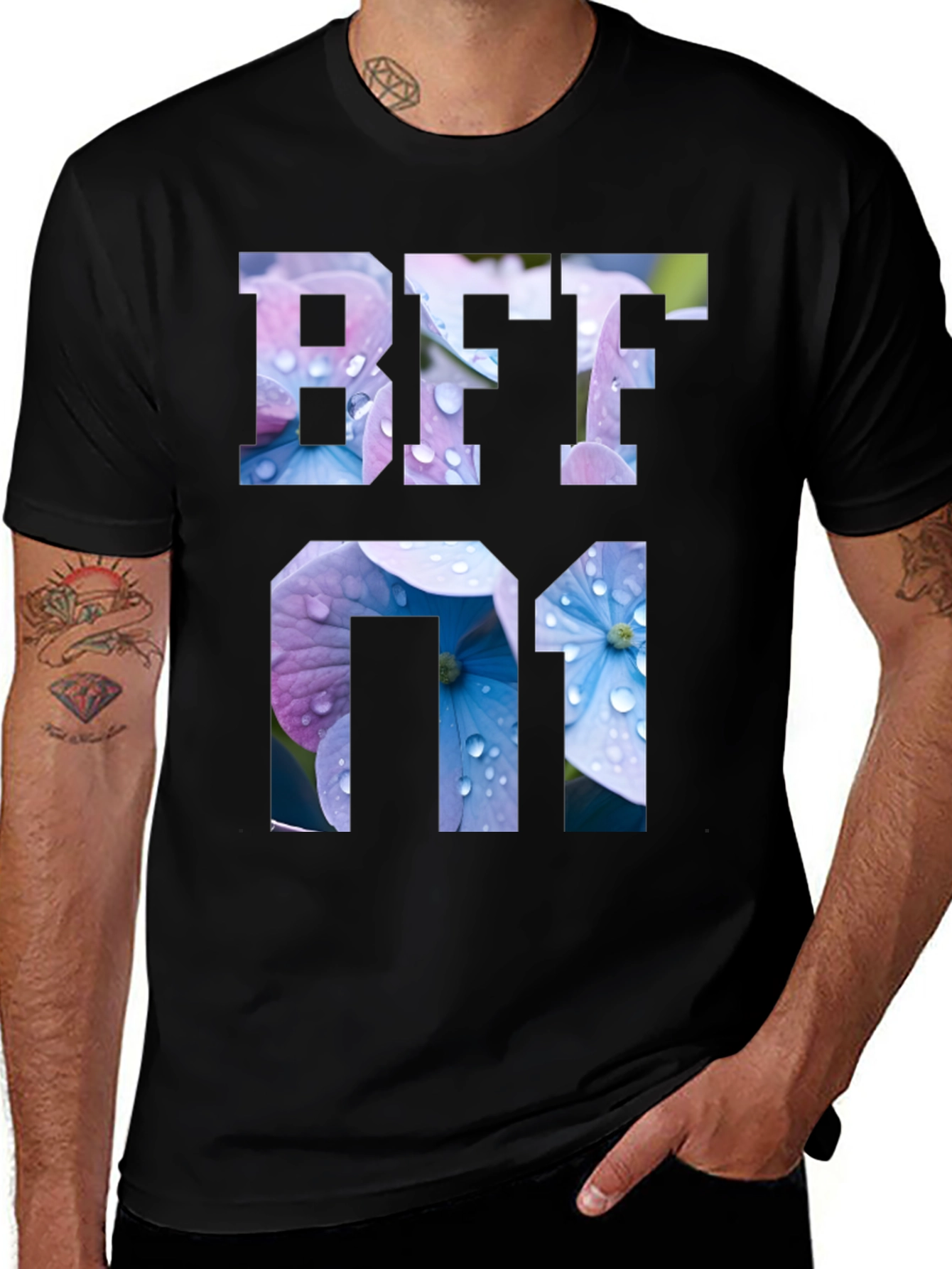 Variant 17 of Floral BFF 01 Graphic Black T-Shirt