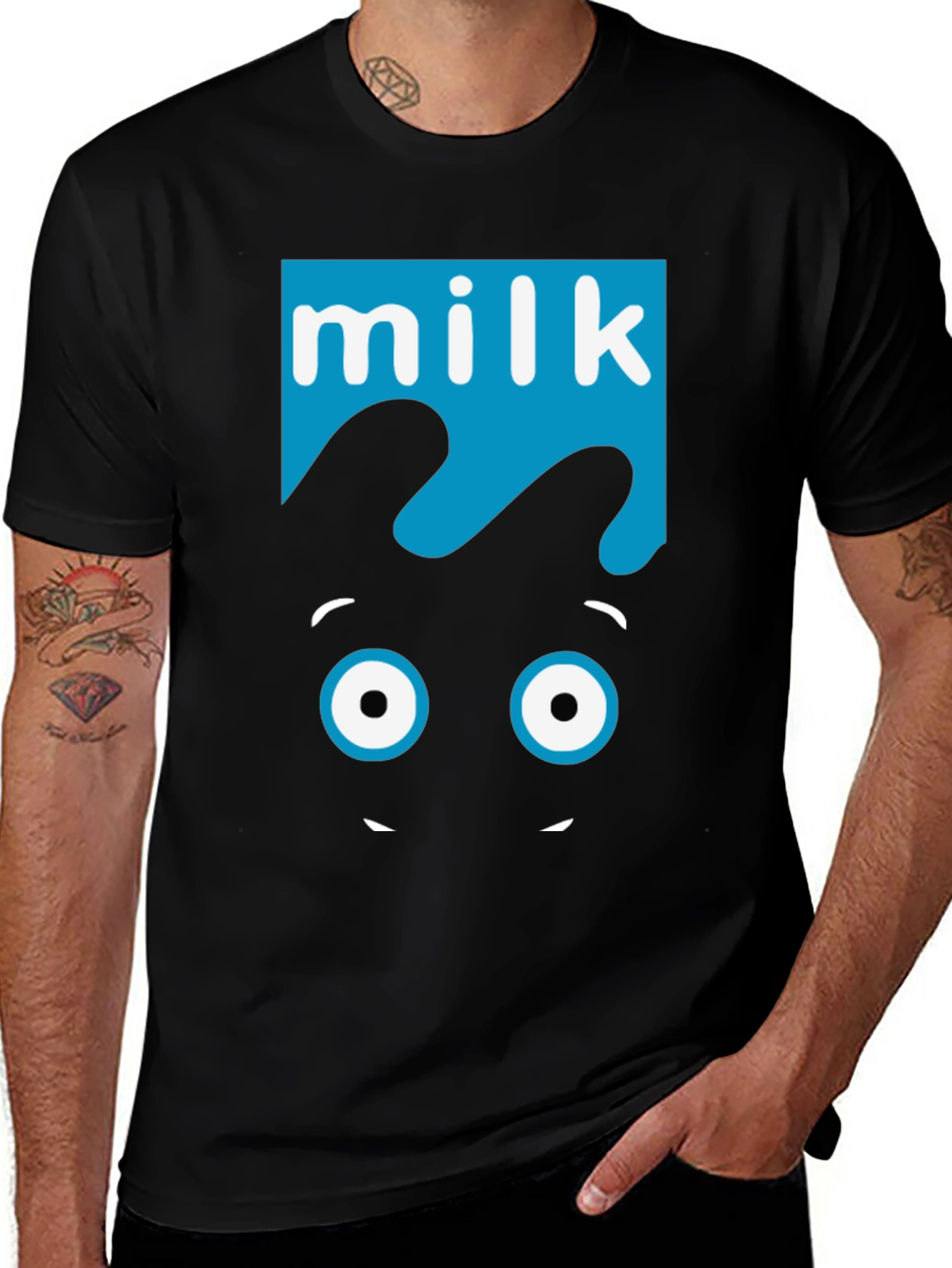 Variant 5 of Milk Graphic Tee - Funny Cartoon Face Black T-Shirt