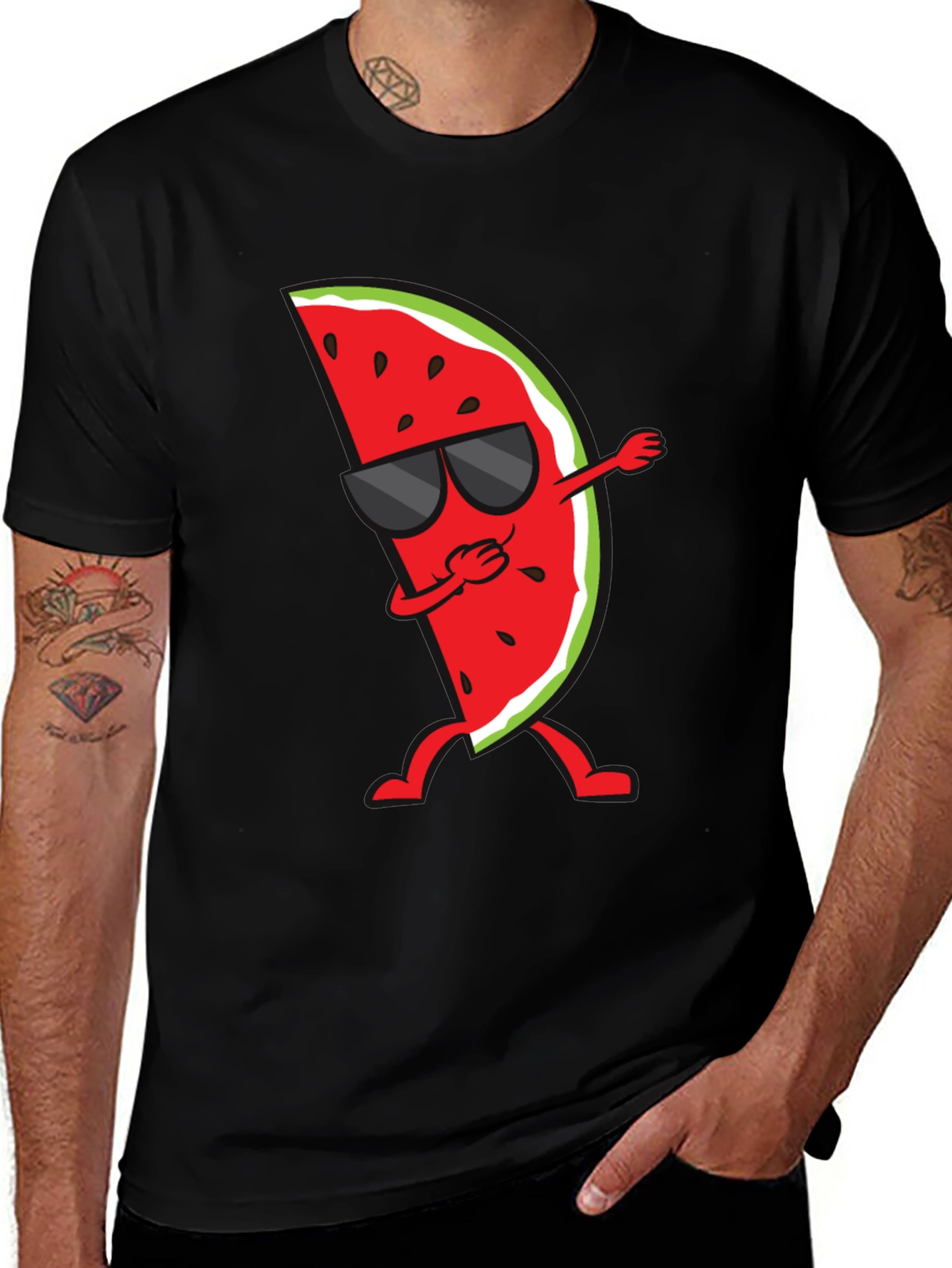 Black Dabbing Watermelon Graphic Tee - Summer Fun Shirt main image