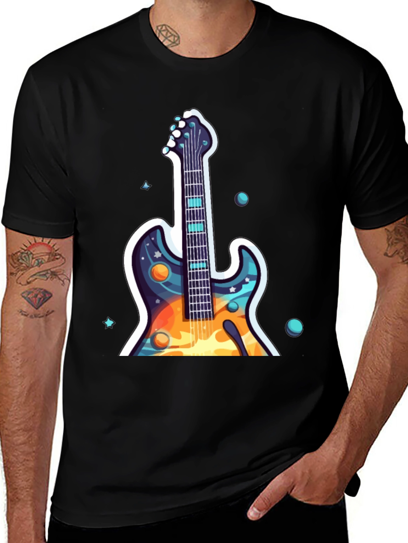 Variant 17 of Cosmic Guitar Graphic Tee - Black Cotton Comfort