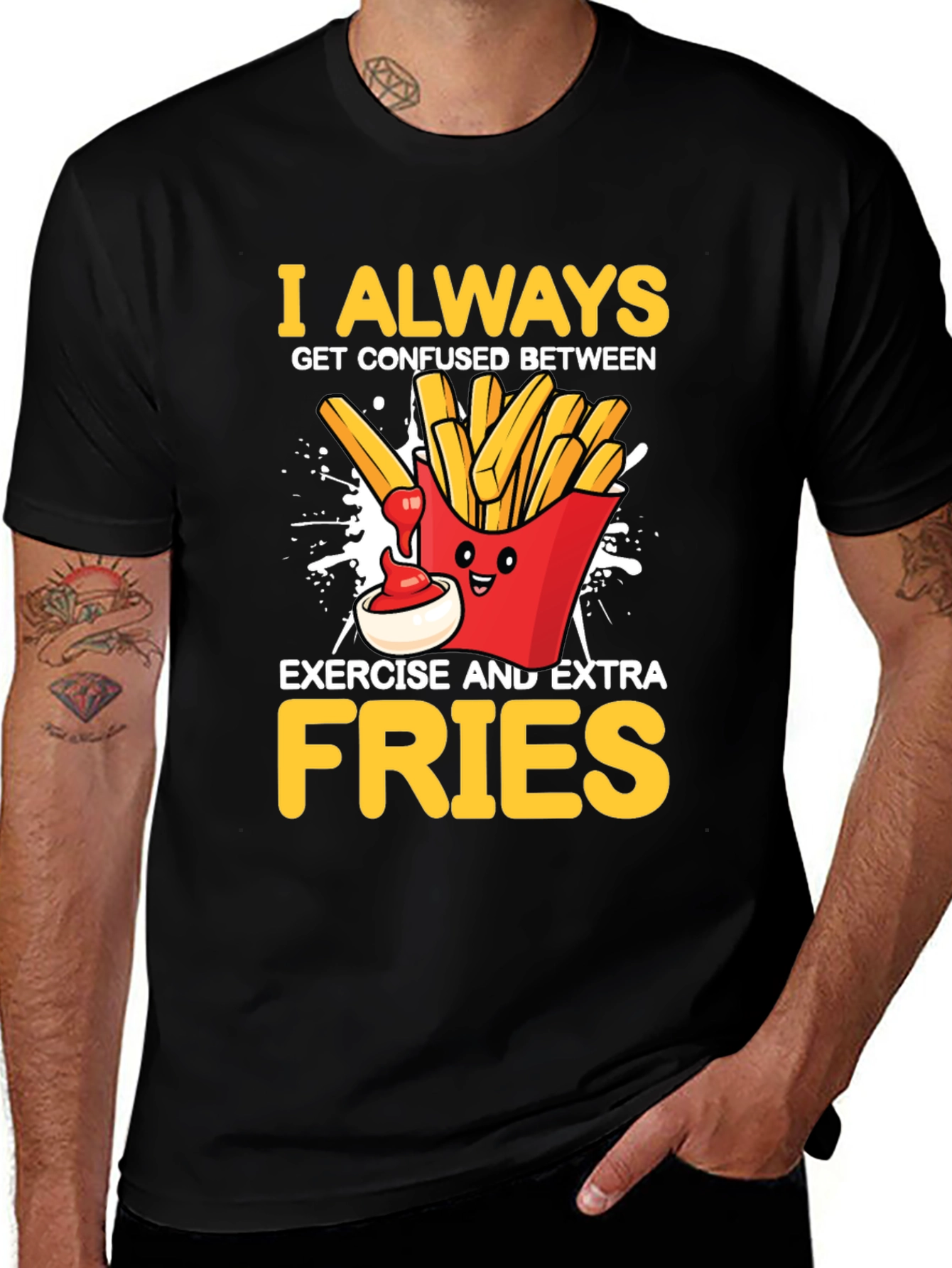 Variant 20 of Funny Fries Graphic Tee - Exercise vs. Fries