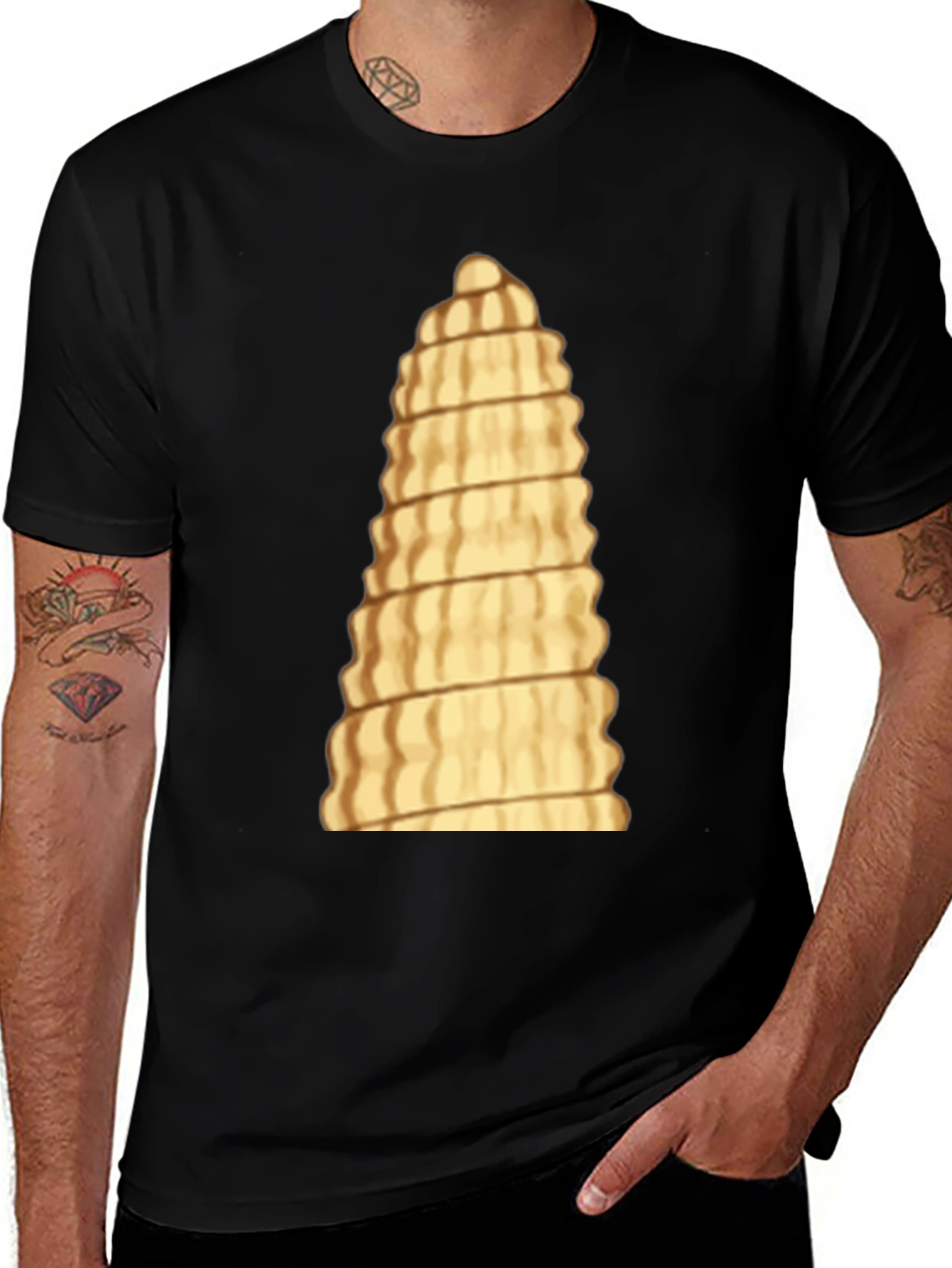 Variant 5 of Unique Pasta Tower Black T-Shirt