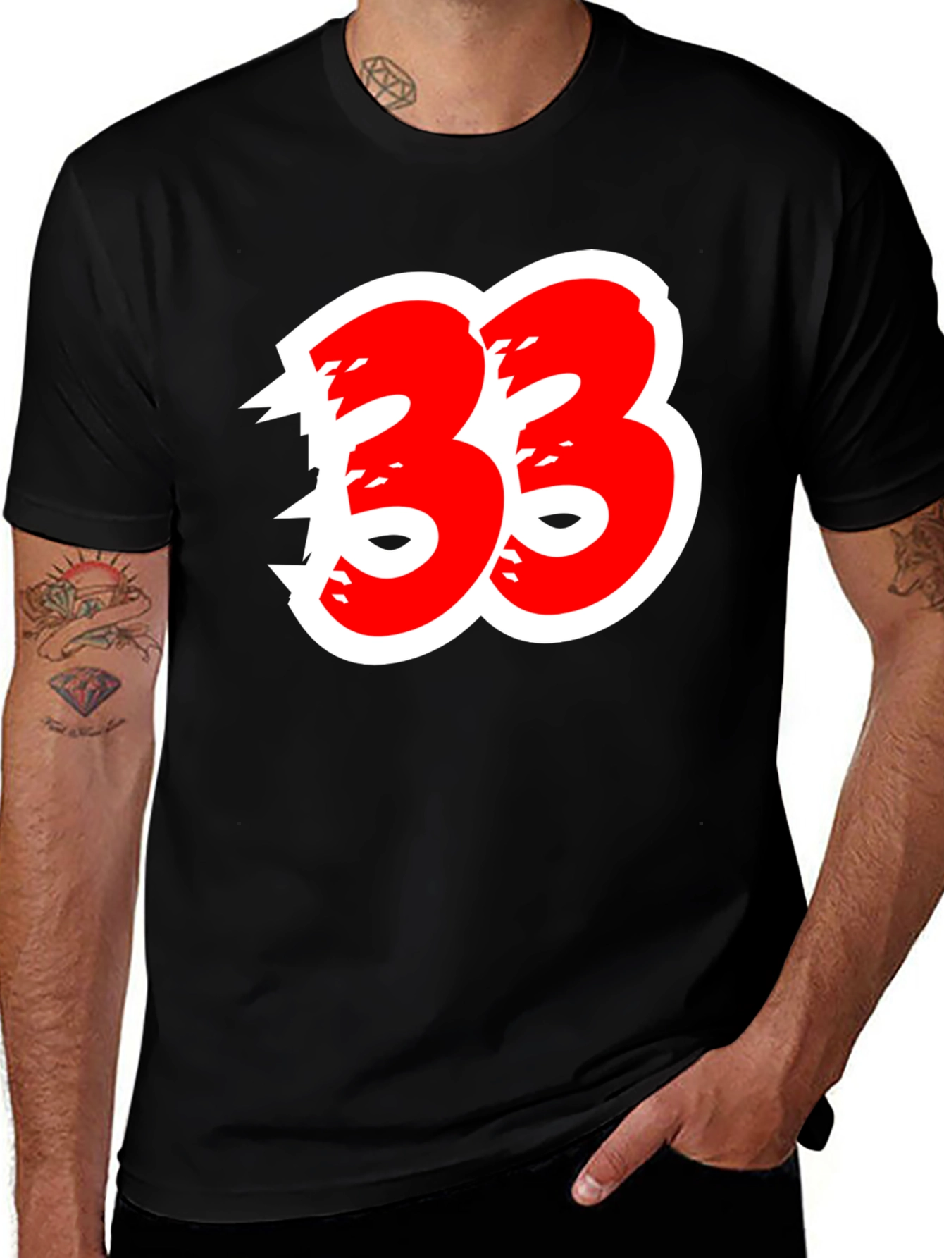 Variant 22 of Bold Number 33 Graphic Tee - Stylish Black T-Shirt