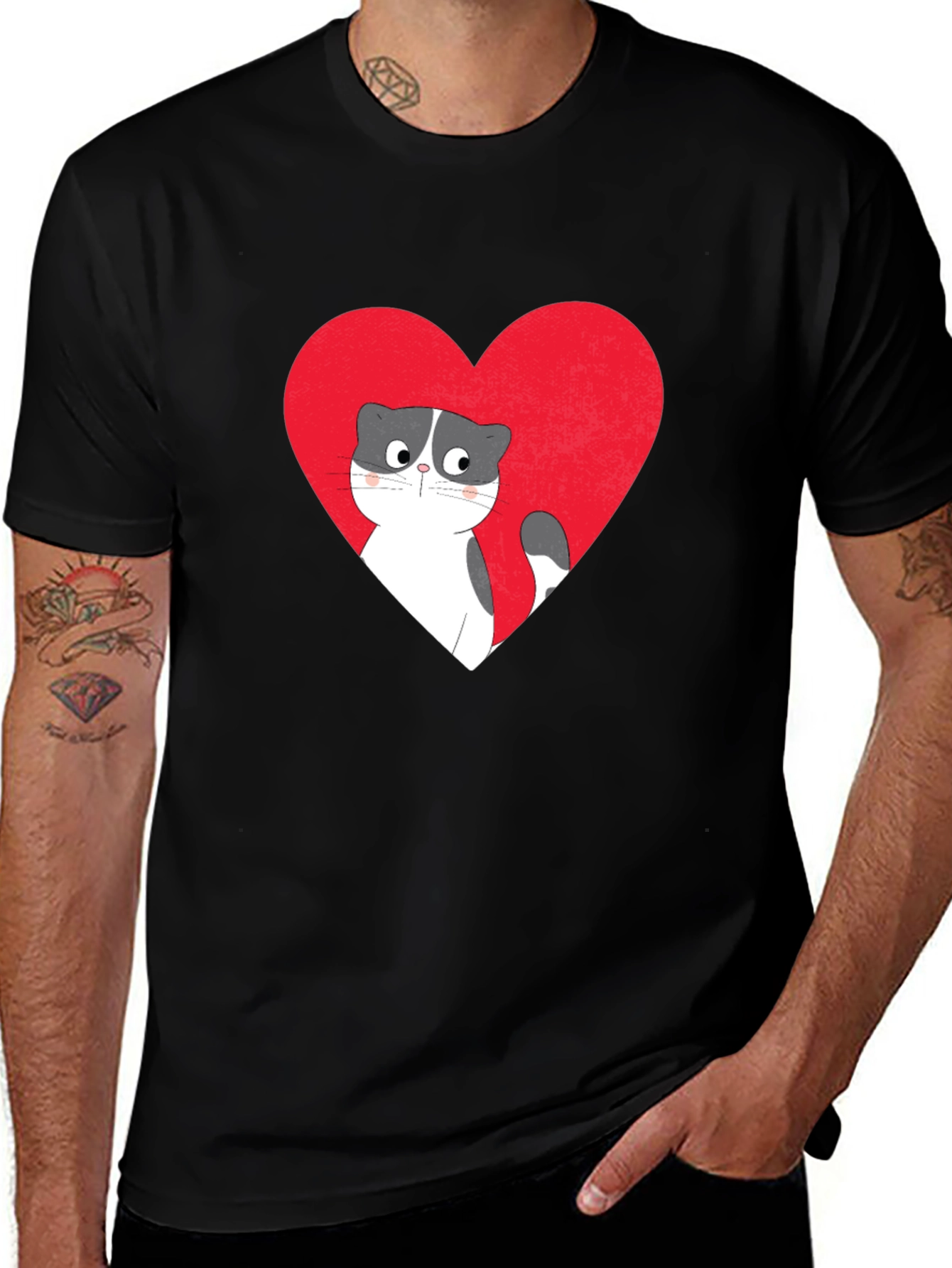 Variant 6 of Heart Cat Graphic Tee - Black