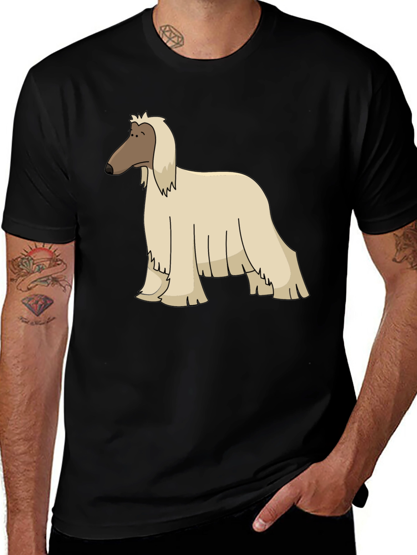 Variant 11 of Afghan Hound Cartoon Black T-Shirt