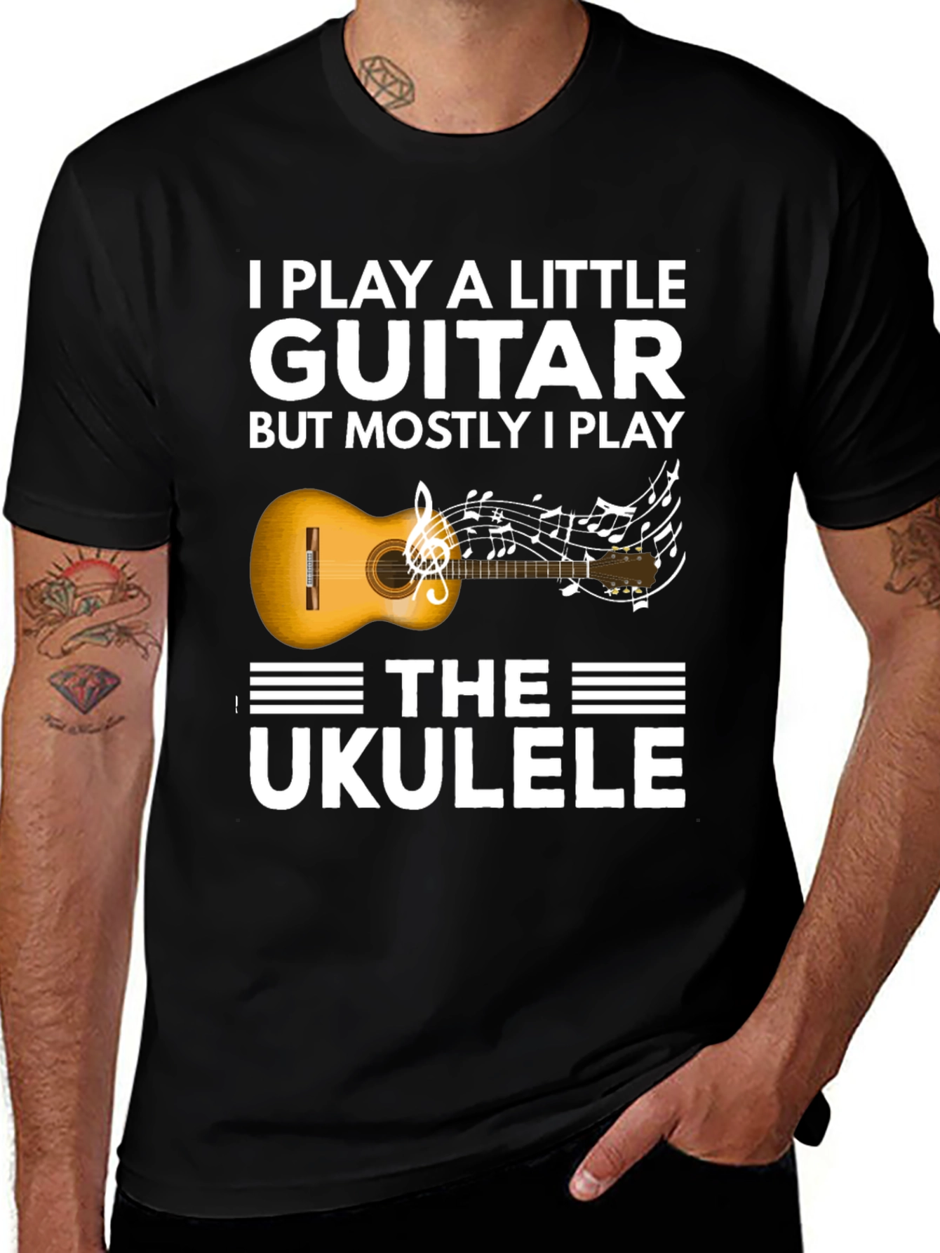 Variant 5 of I Play a Little Guitar T-Shirt Ukulele Musician Tee