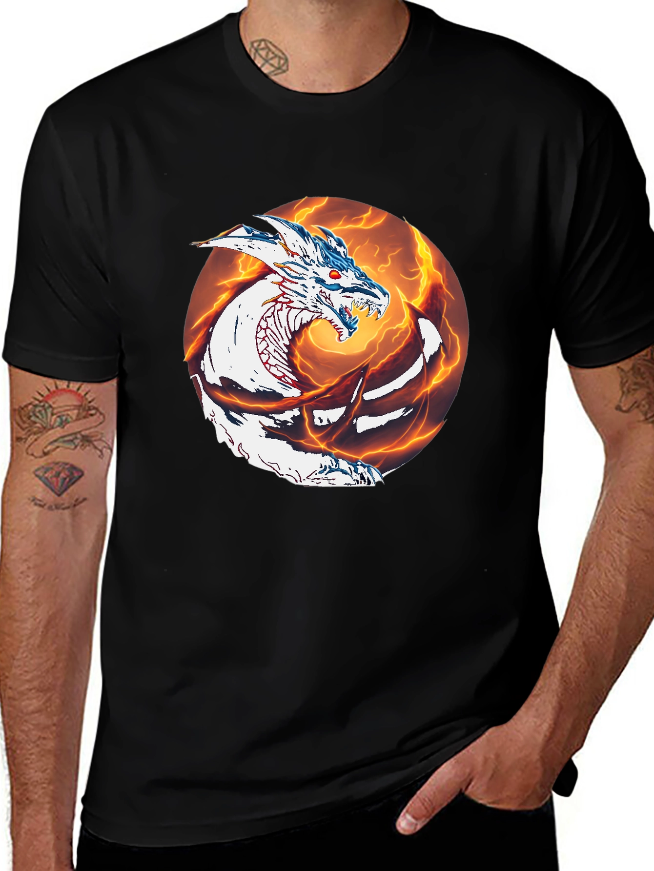 Variant 5 of Dragon Graphic Tee - Men's Black T-Shirt