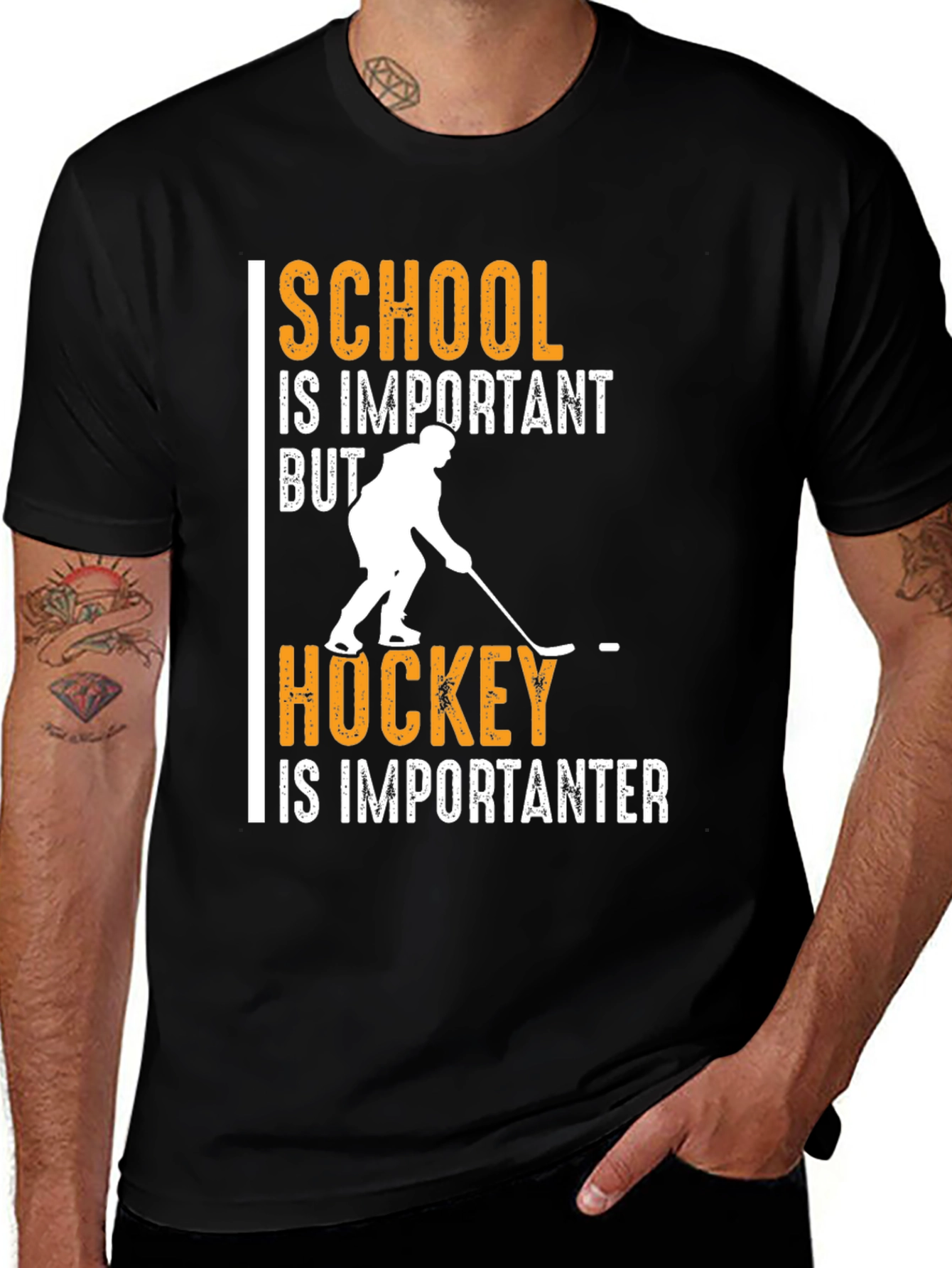 Variant 18 of School is Important Hockey Is Importanter Black T-Shirt