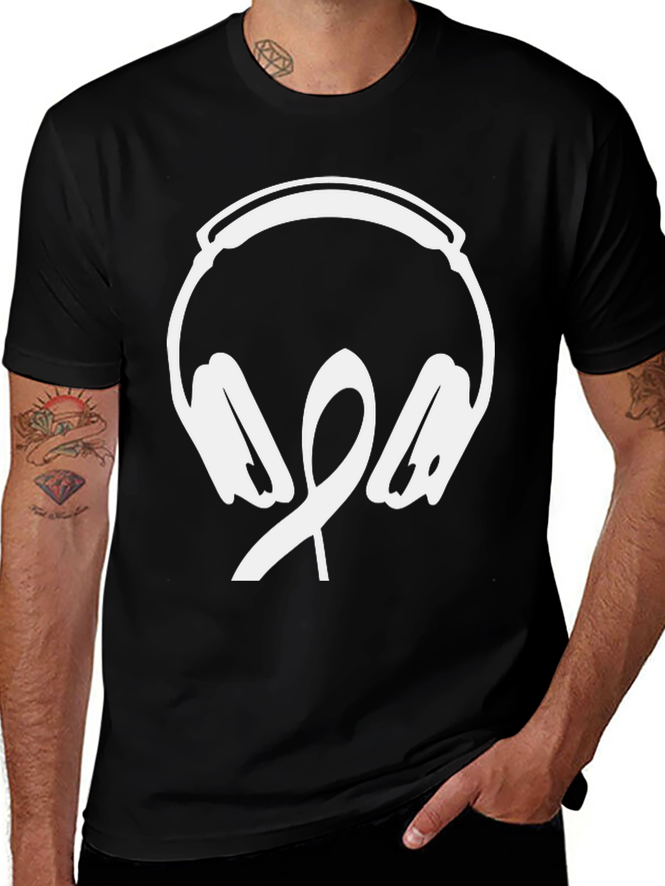 Variant 17 of Stylish Music Headphone Ribbon Graphic T-Shirt