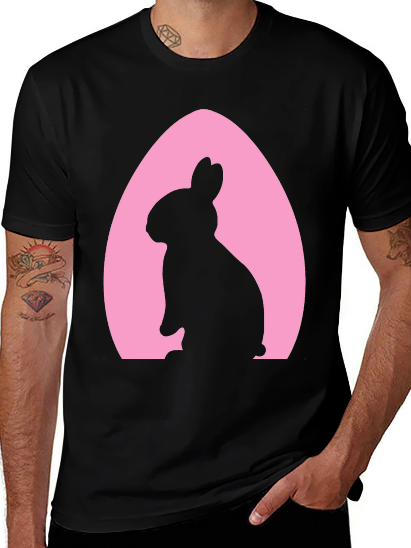 Easter Bunny T-Shirt - Black Tee with Pink Egg