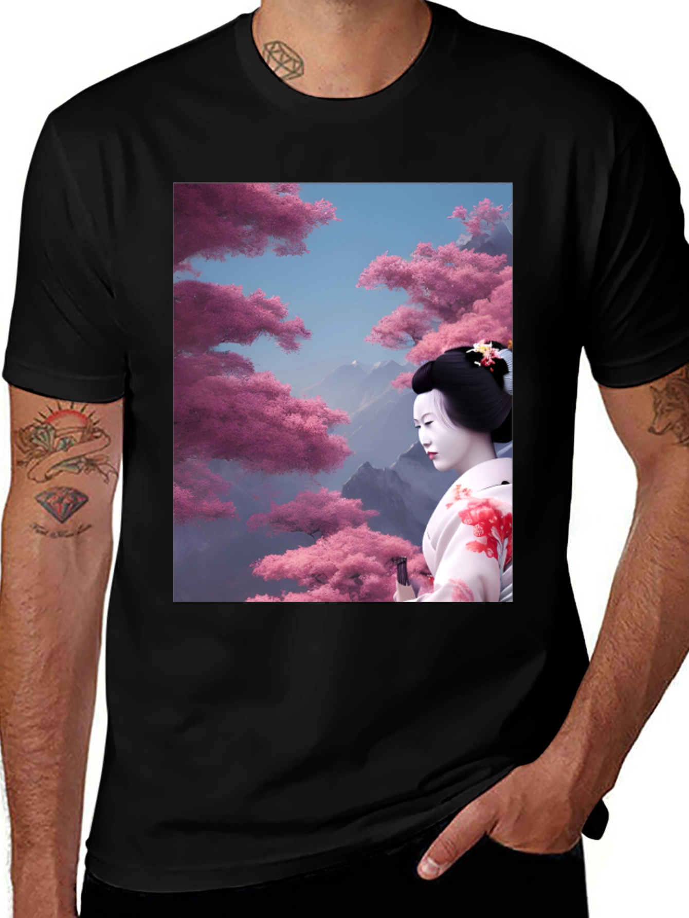 Variant 29 of Geisha Cherry Blossom Graphic Tee - Black
