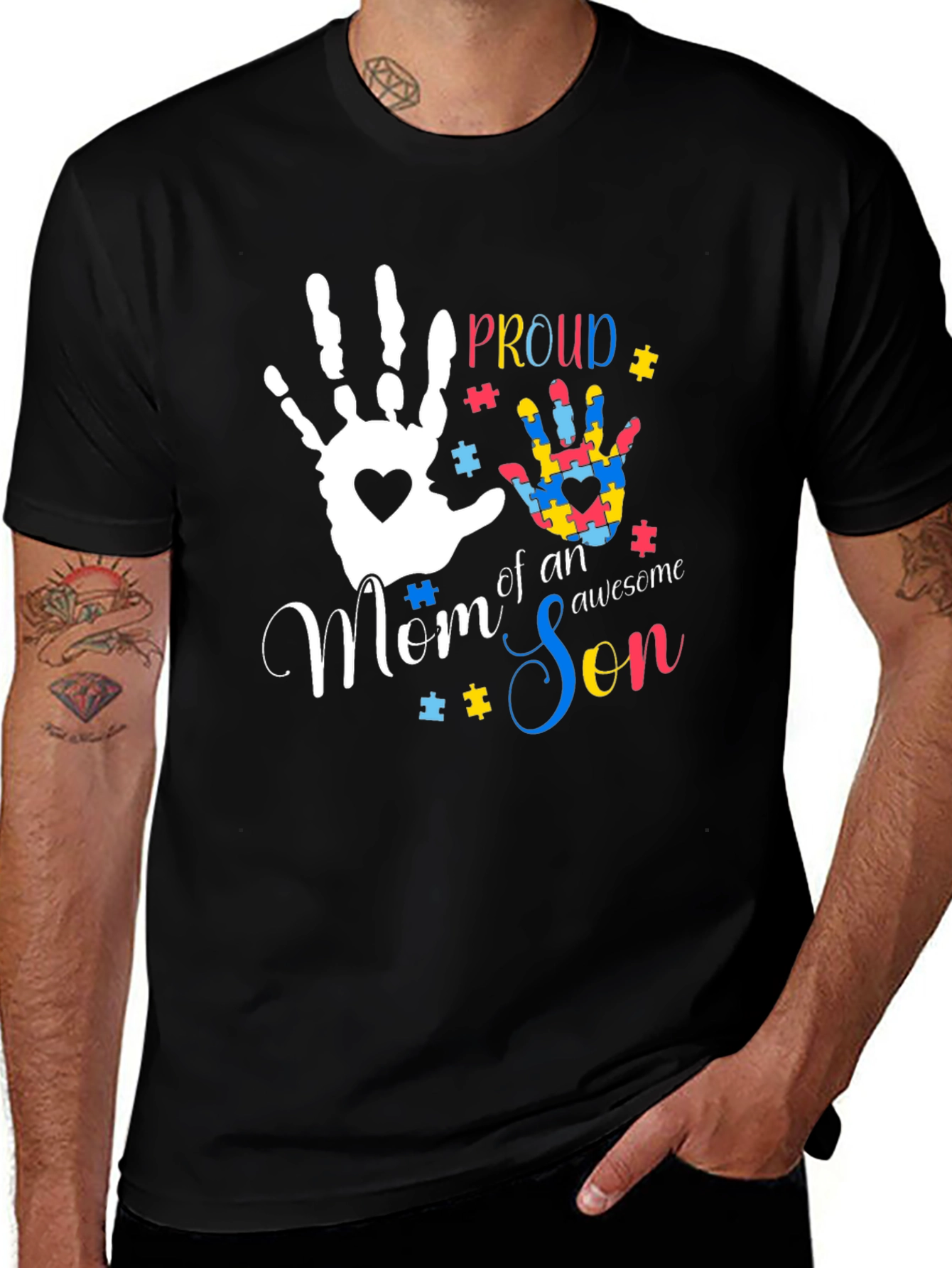 Black Proud Mom of an Awesome Son Autism Awareness T-Shirt main image