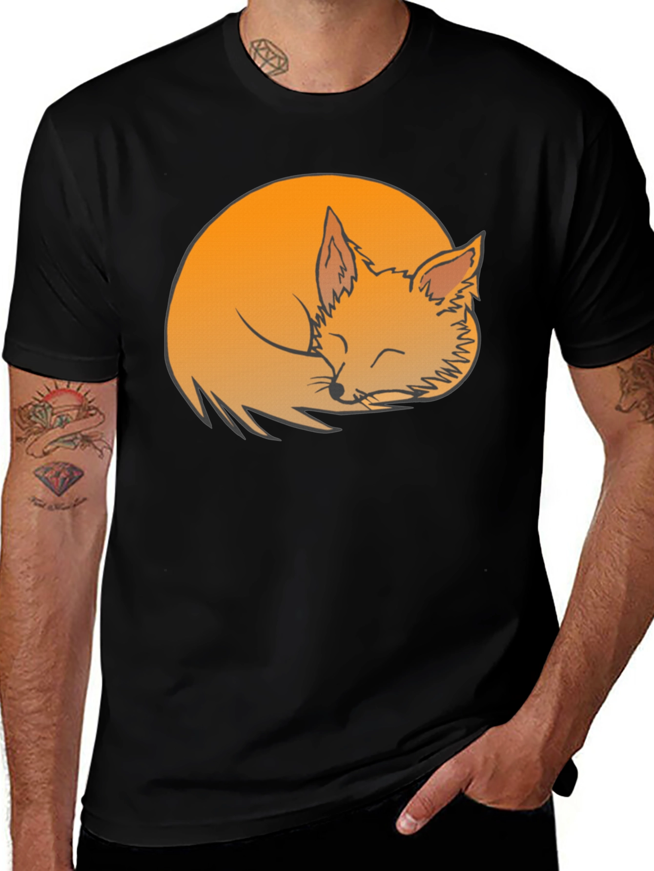 Variant 18 of Sleeping Fox Graphic Tee - Soft Black Cotton Shirt