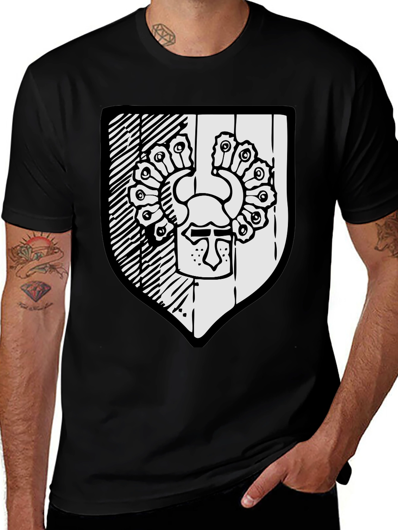 Variant 7 of Knight Crest Shield Graphic Tee - Black Cotton Blend