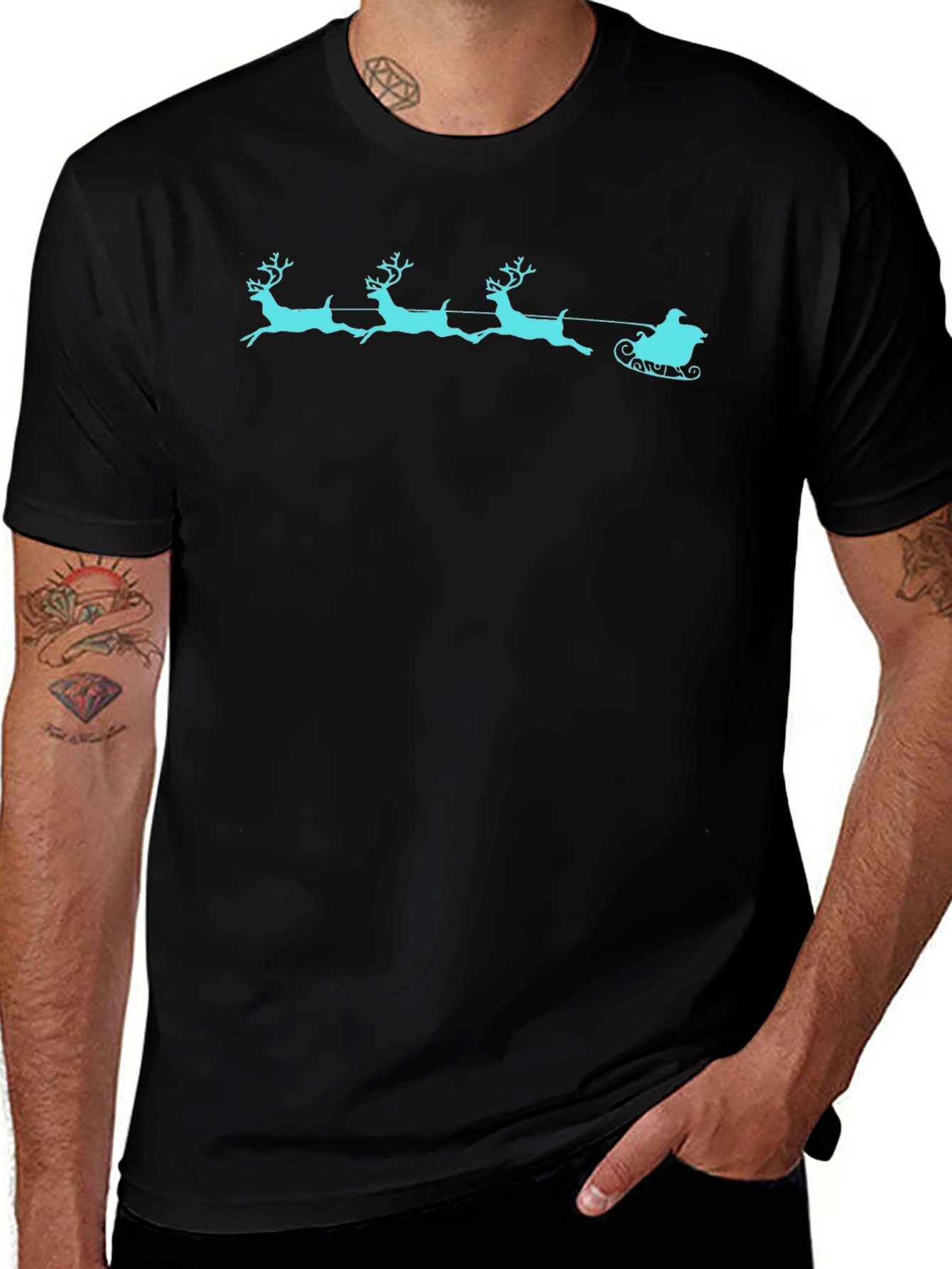 Festive Santa's Sleigh Black T-Shirt