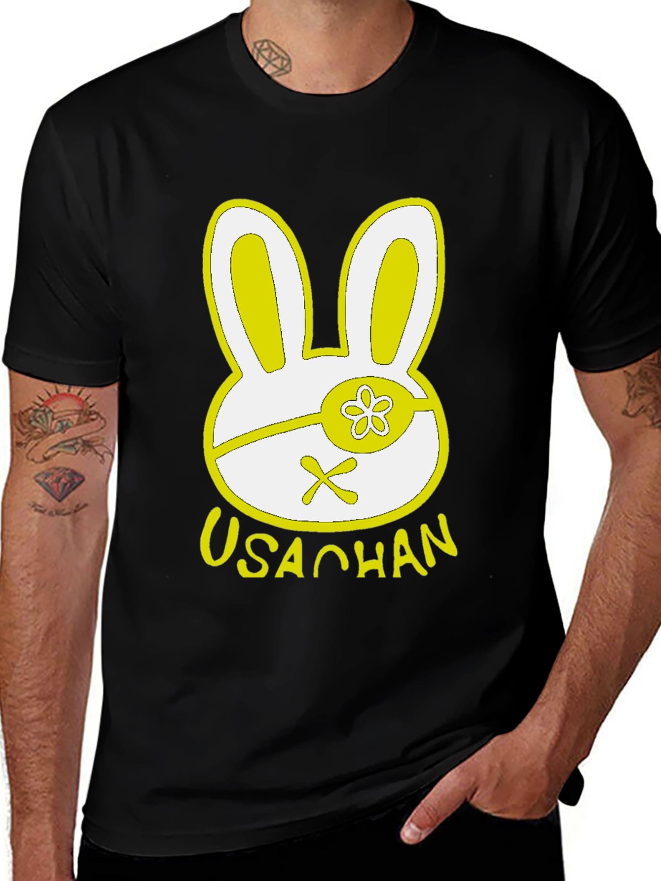 Variant 30 of Usao-chan T-Shirt - Black Cotton Graphic Tee
