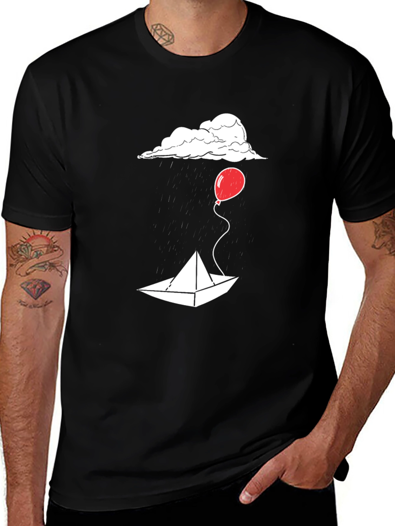 Variant 3 of Creepy Cloud Paper Boat T-Shirt - Horror Film Fan Tee